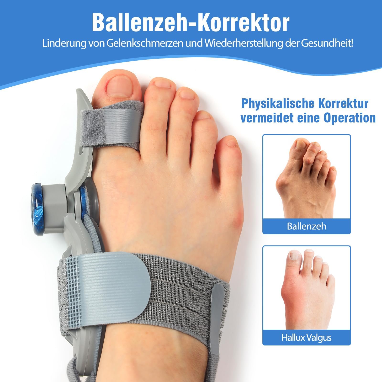Коректор Hallux Valgus Регульована шина з поворотним регулятором для корекції кута та м'якою гелевою подушечкою, фото №3