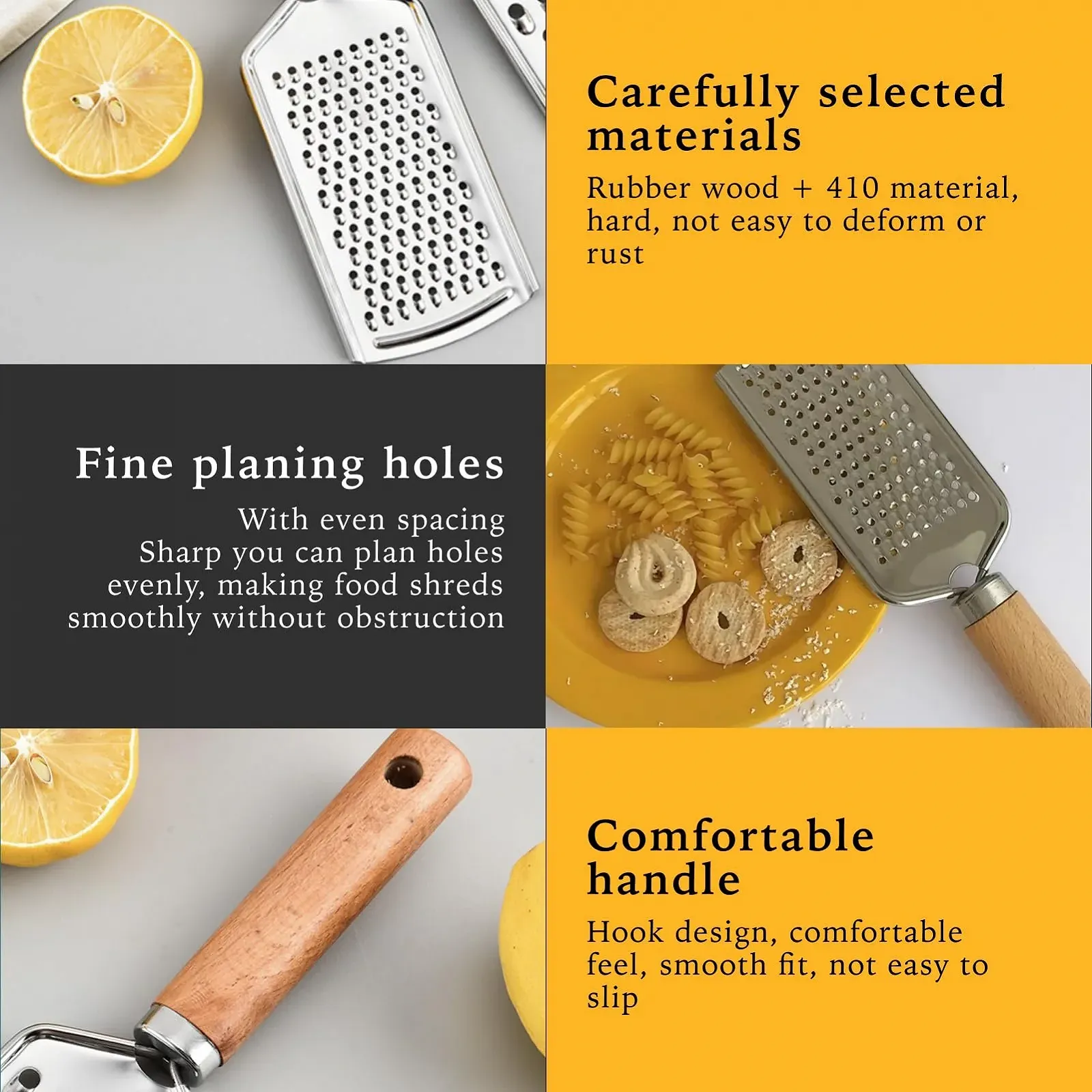 Терка Zester з нержавіючої сталі з ручкою з бука, фото №3