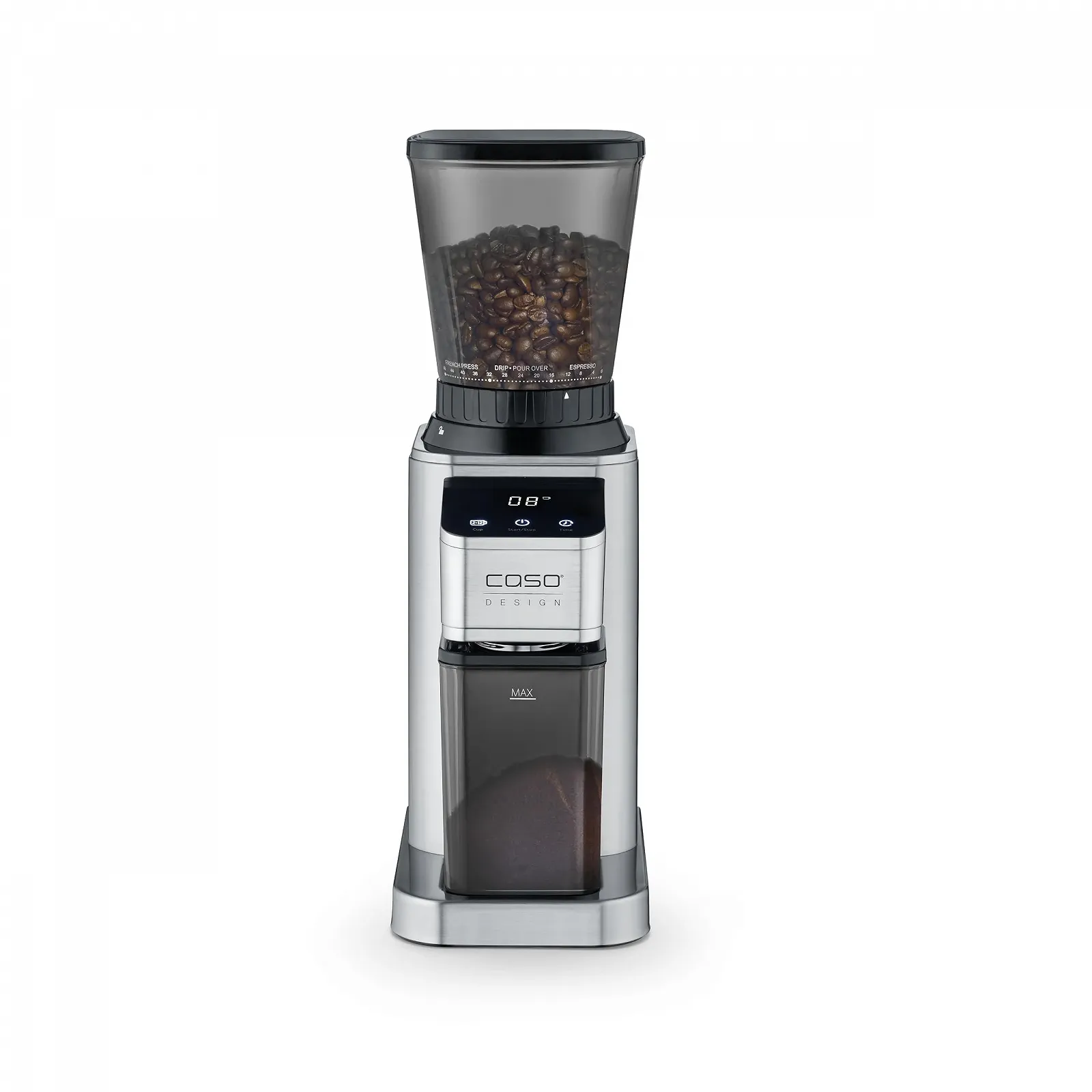 Электрическая кофемолка CASO BaristaChef Inox, коническая из нержавеющей стали, с держателем портафильтра, 48 уровней помола, фото №5 Электрическая кофемолка CASO BaristaChef Inox, коническая из нержавеющей стали, с держателем портафильтра, 48 уровней помола, фото №5