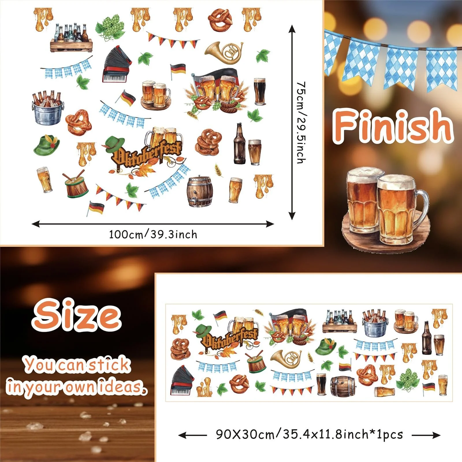 Наклейка на стіну TOARTI Oktoberfest Набір для декору вечірки 30 x 90 см, фото №7