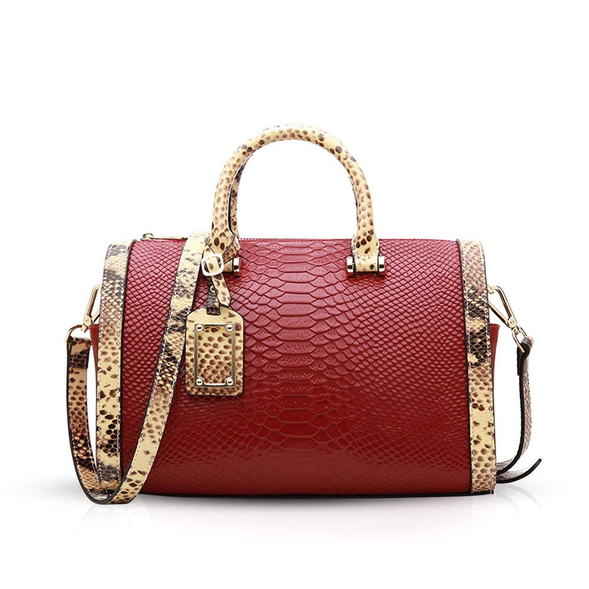 Сумка с ручкой сверху NICOLE & DORIS, кожаная, винтажная, с тиснением под крокодила, винно-красная, фото №1