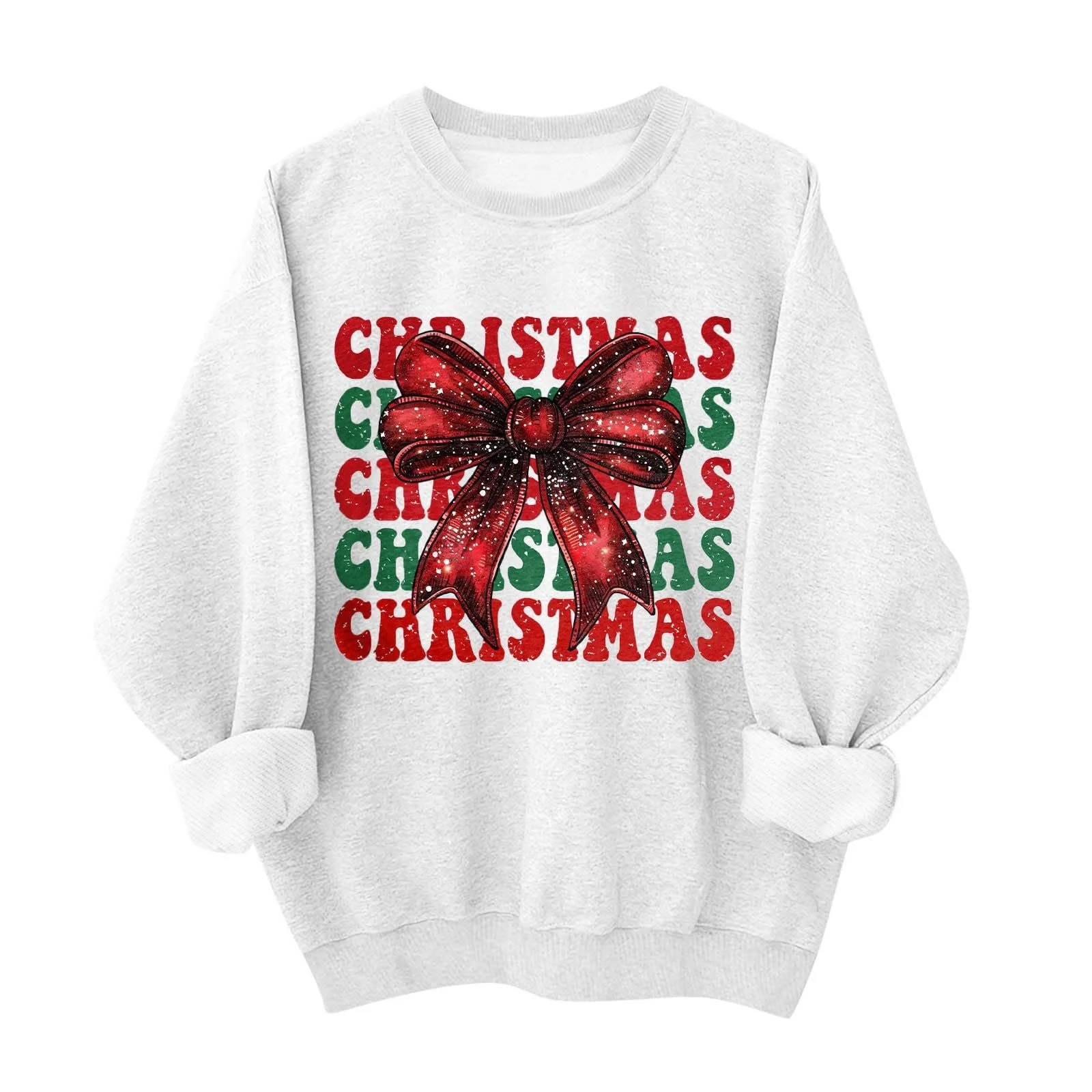 Рождественский джемпер Женская толстовка с бантом, без капюшона, теплая, свободного кроя, блузка, топ с рождественской елкой, пуловер с заниженной линией плеч, рубашка с длинными рукавами Kawaii для рождественской вечеринки, фото №1