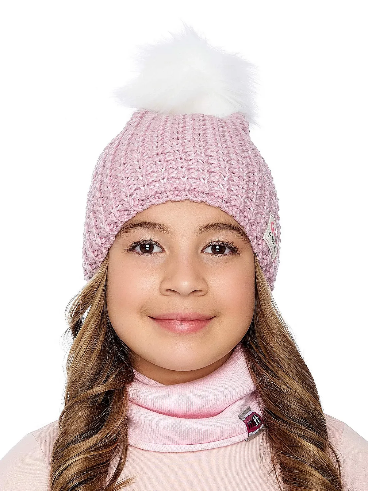 Шапка Дитяча Marhatter GRL Power Зимова Вязана з Бубоном, Пудрово-Рожева, фото №4