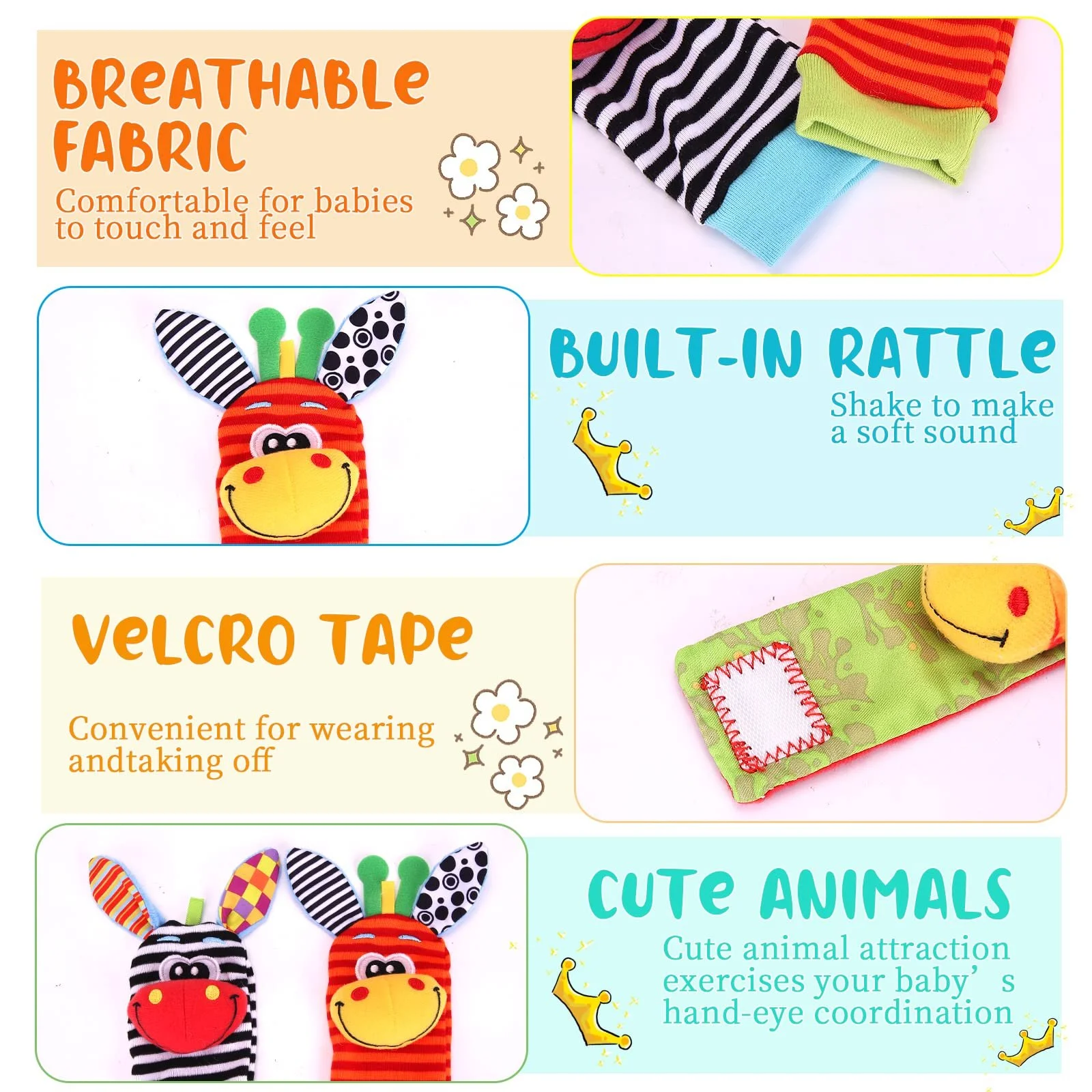 Носочки на запястья ACCEVO, игрушка для новорожденных 4 шт., фото №4 Носочки на запястья ACCEVO, игрушка для новорожденных 4 шт., фото №4