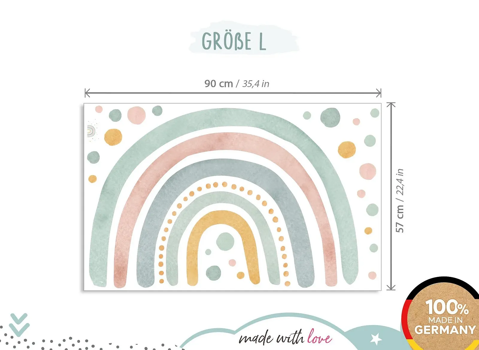 Наклейка на стену Little Deco DL5005 L Радуга Мятно-желто-красная, фото №4