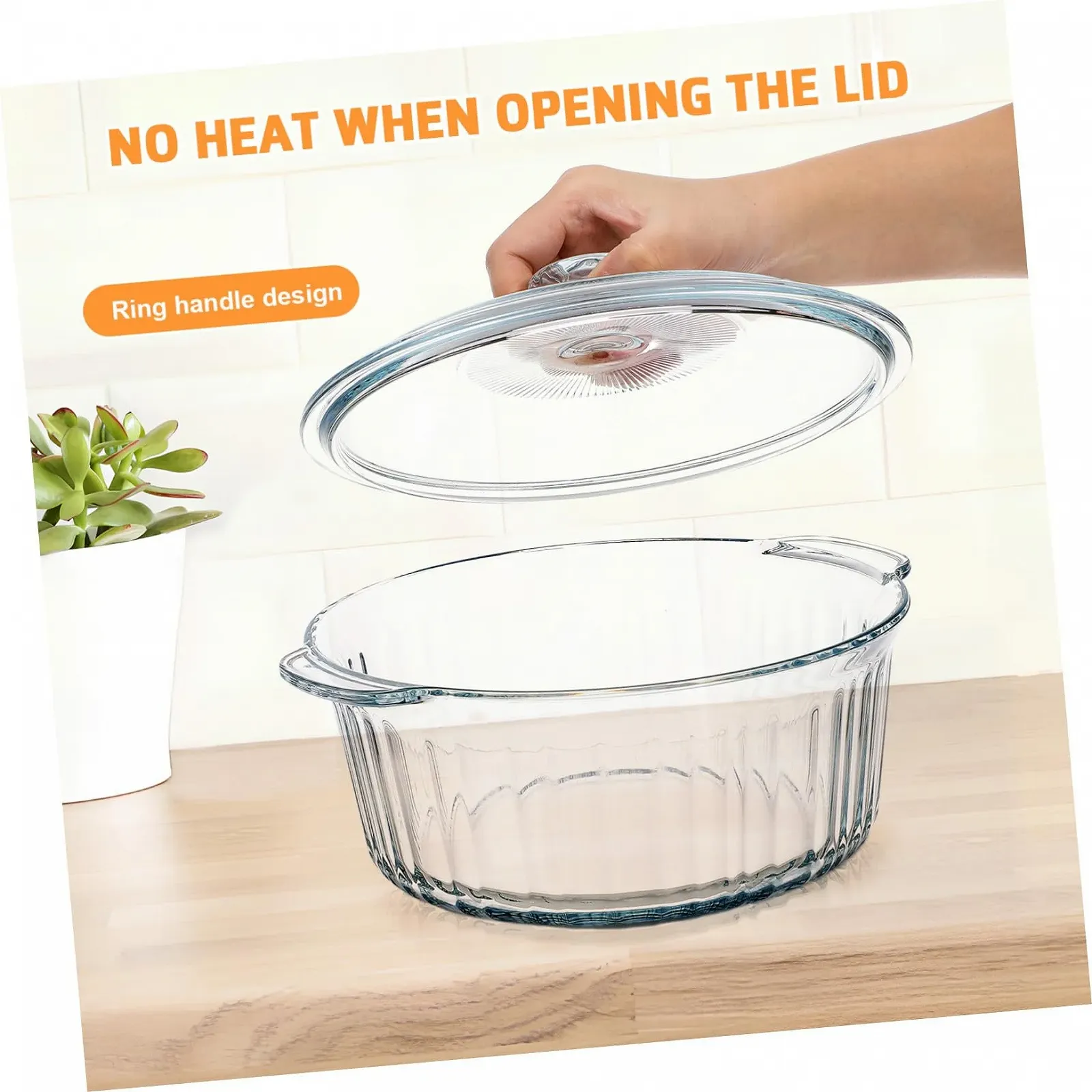 Форма для запекания круглая стеклянная с крышкой, боросиликатная, глубокая, термостойкая, фото №2 Форма для запекания круглая стеклянная с крышкой, боросиликатная, глубокая, термостойкая, фото №2