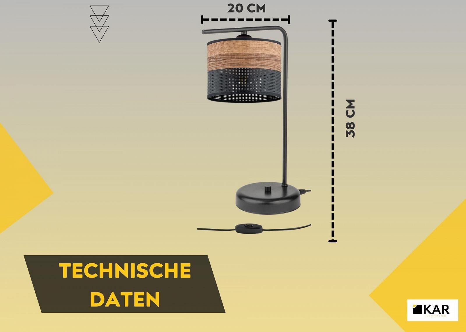 Приліжкова лампа 1 лампа Чорний метал з оздобленням під дерево (PVC) E27 LED Чорна, фото №3