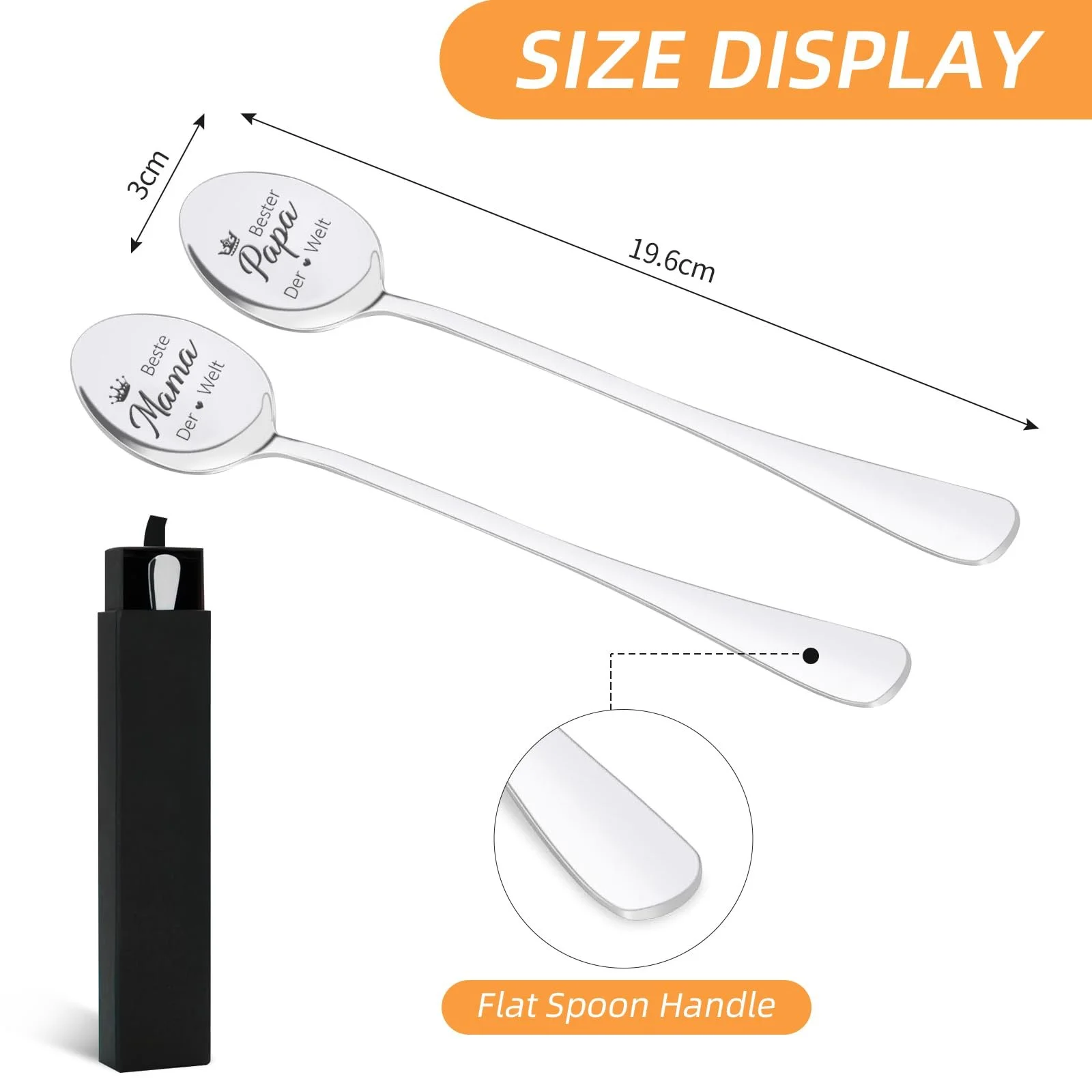 Ложка кавова з гравіюванням Bester Mama und Papa der Welt, нержавіюча сталь, набір 2 шт., фото №2