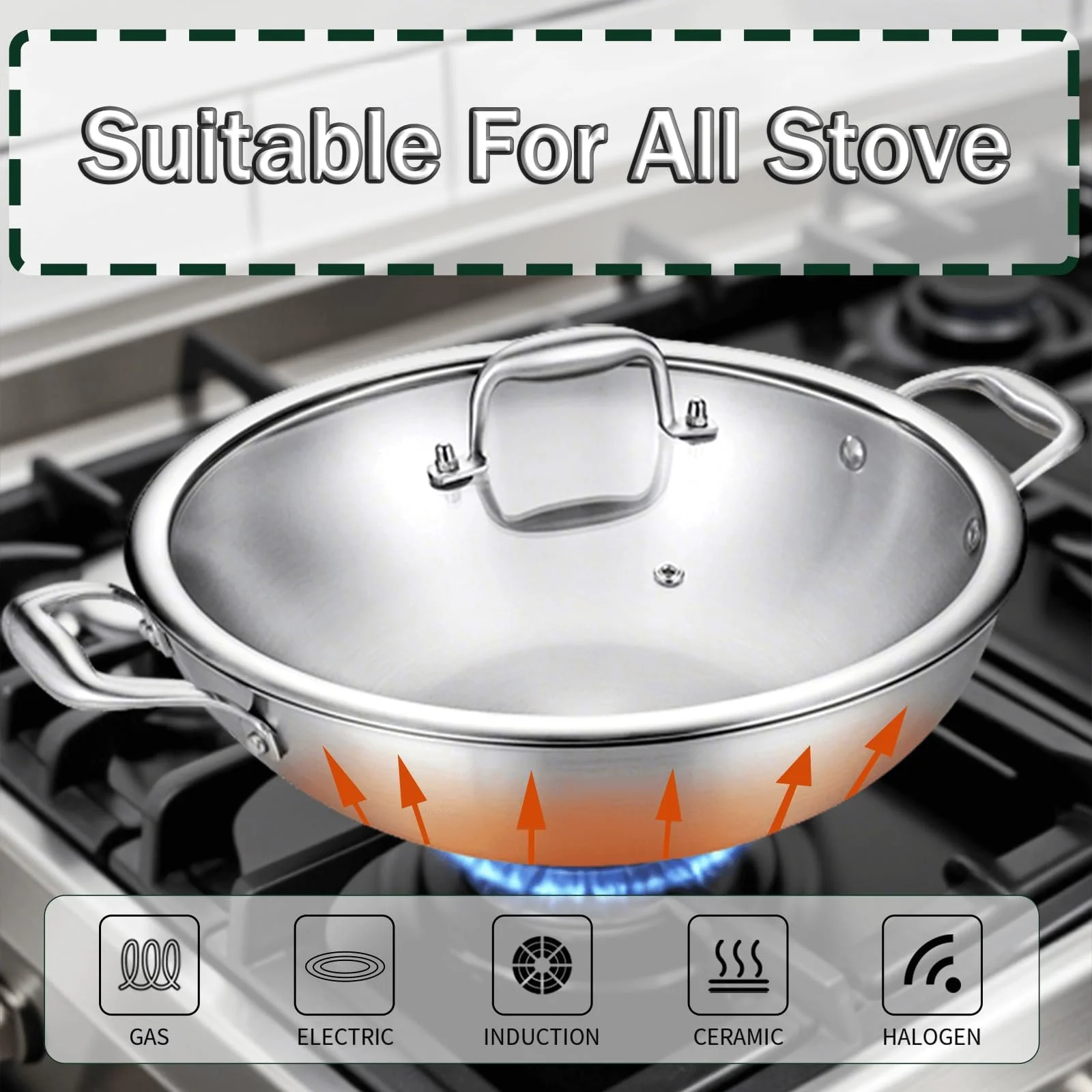 Сковорідка DELARLOCHEF Нержавіюча сталь 30 см з кришкою, фото №3