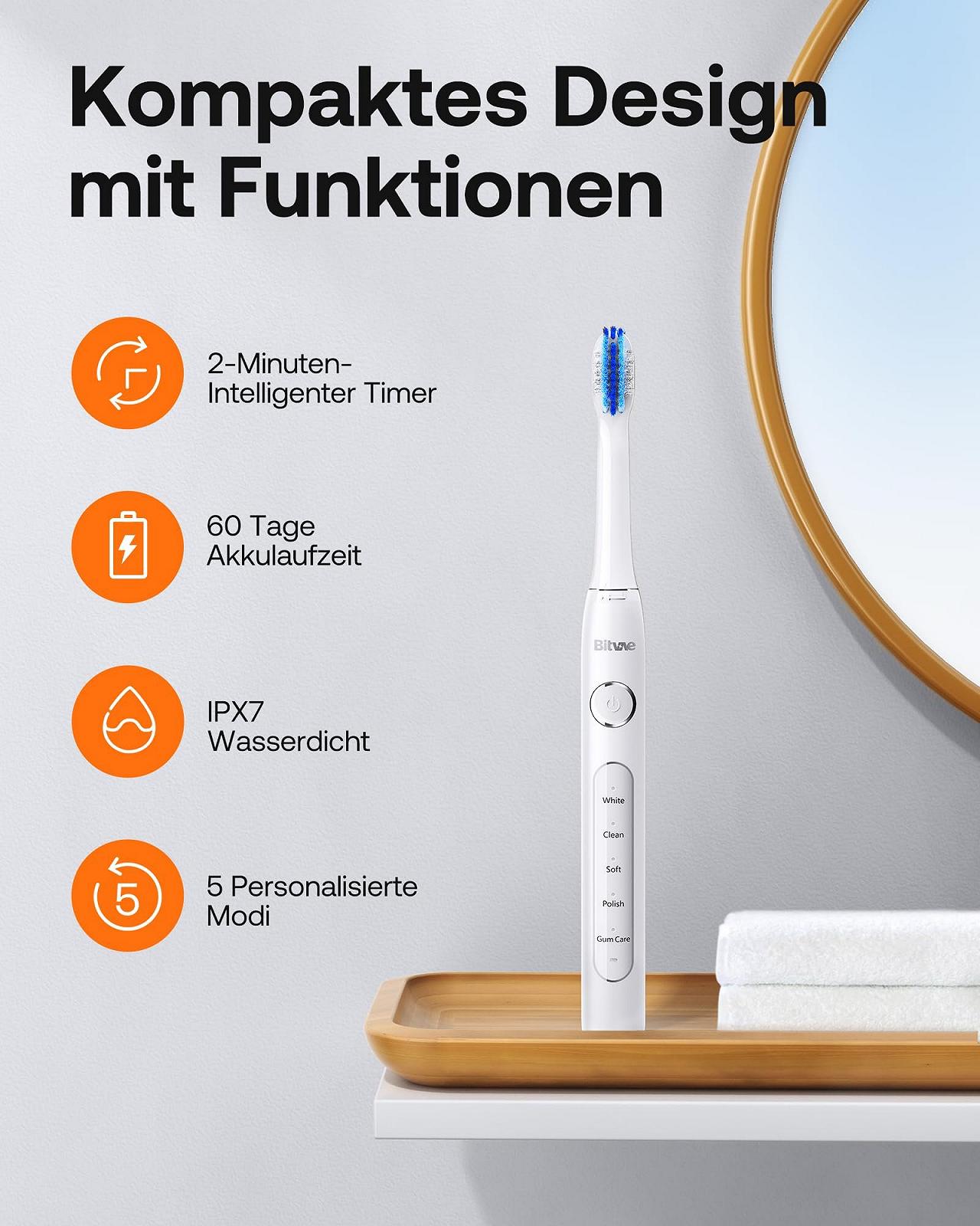 Електрична зубна щітка Bitvae D2 5 режимів Біла, фото №6