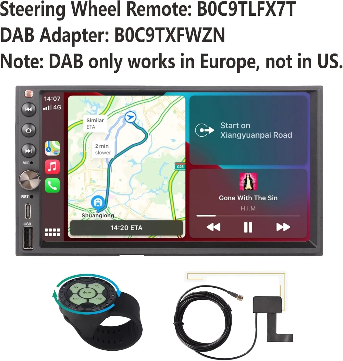 Автомагнитола YZKONG / 7" / Сенсорная / Apple CarPlay / Android Auto / Bluetooth / GPS / USB / 2DIN, фото №7