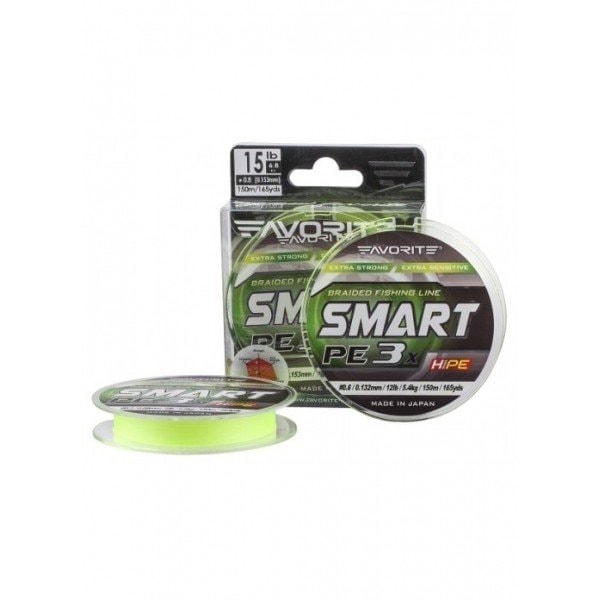 Smart PE 3x 150м fl yellow #0.8/0.153mm 15lb/6.8kg шнур Favorite, фото №1