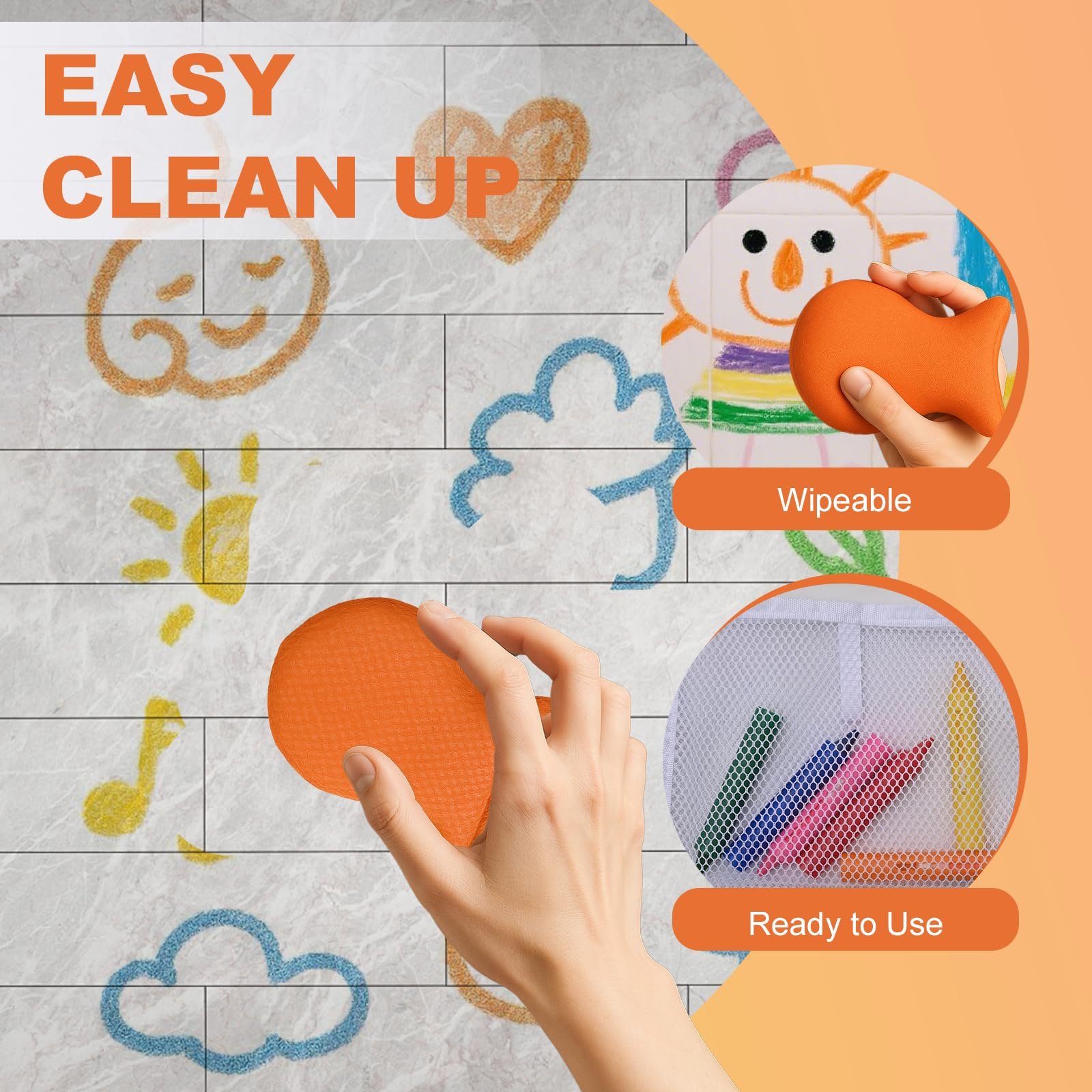 Набір крейд для ванної кімнати 6 кольорів з губкою та мішечком для зберігання, фото №3