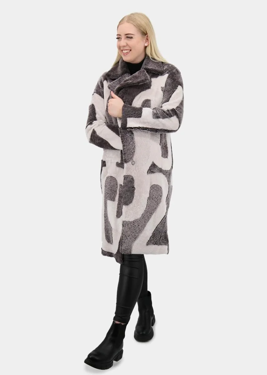 Пальто Hollert Shearling ED-03 Женское из овечьей кожи Merino Cuddly Soft Серо-белое, фото №6 Пальто Hollert Shearling ED-03 Женское из овечьей кожи Merino Cuddly Soft Серо-белое, фото №6