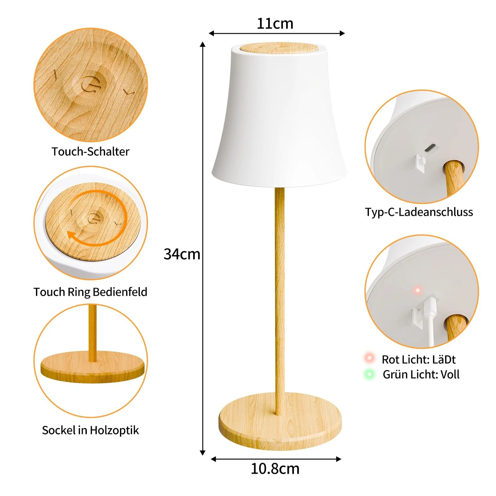 Настільна лампа LED Suright Wireless RGB Dimmable Touch IP54, фото №5