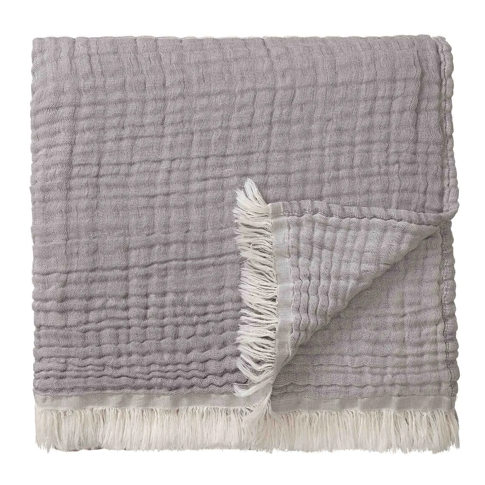 Одеяло URBANARA Couco Muslin, 100% хлопок, светло-серый/серый, марля с эффектом stonewash, 130 x 190 см, фото №3