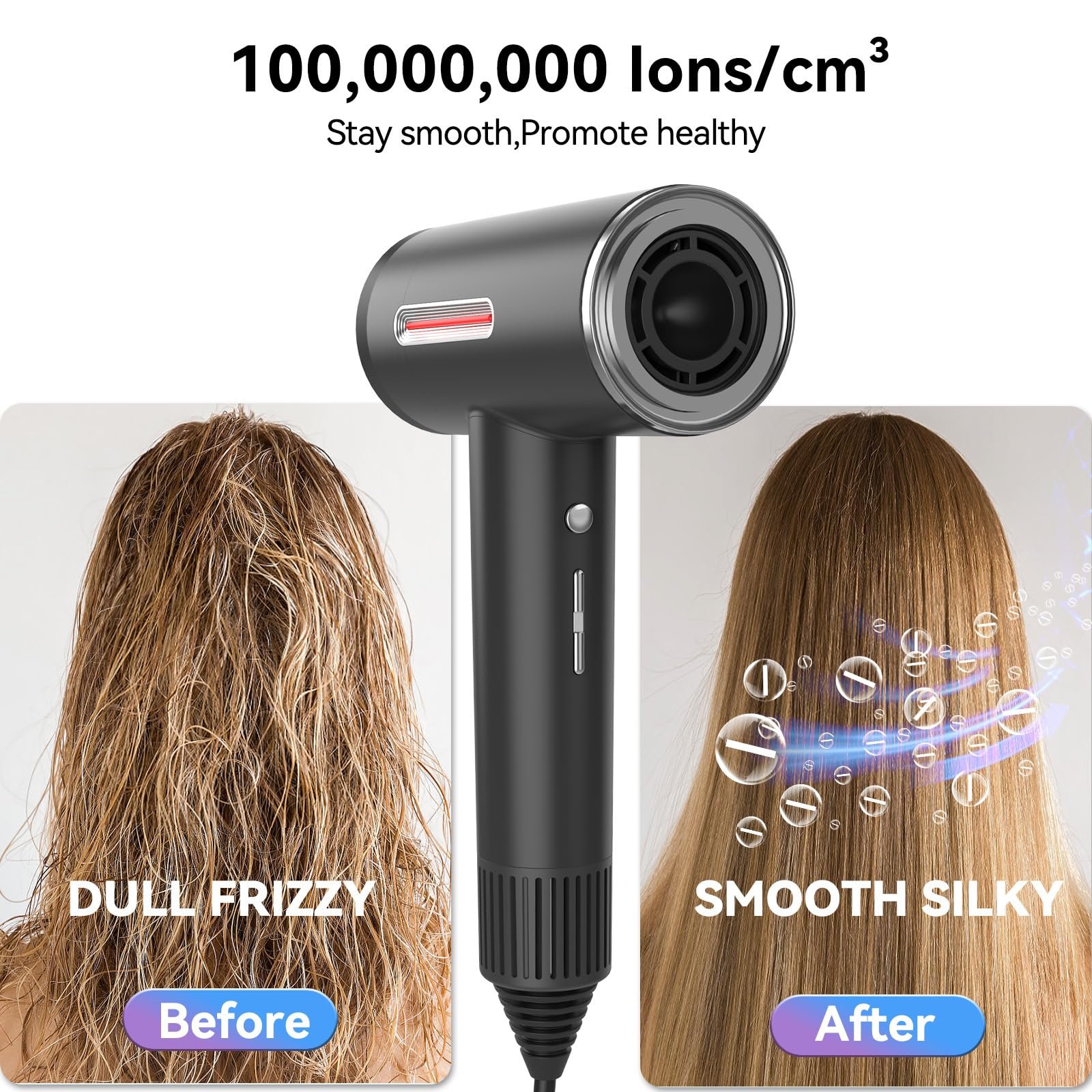 Фен LESCOLTON Ion, 110 000 об/мин, LED-дисплей, технология отрицательных ионов, мощный, контроль температуры и скорости воздушного потока, черный, фото №6