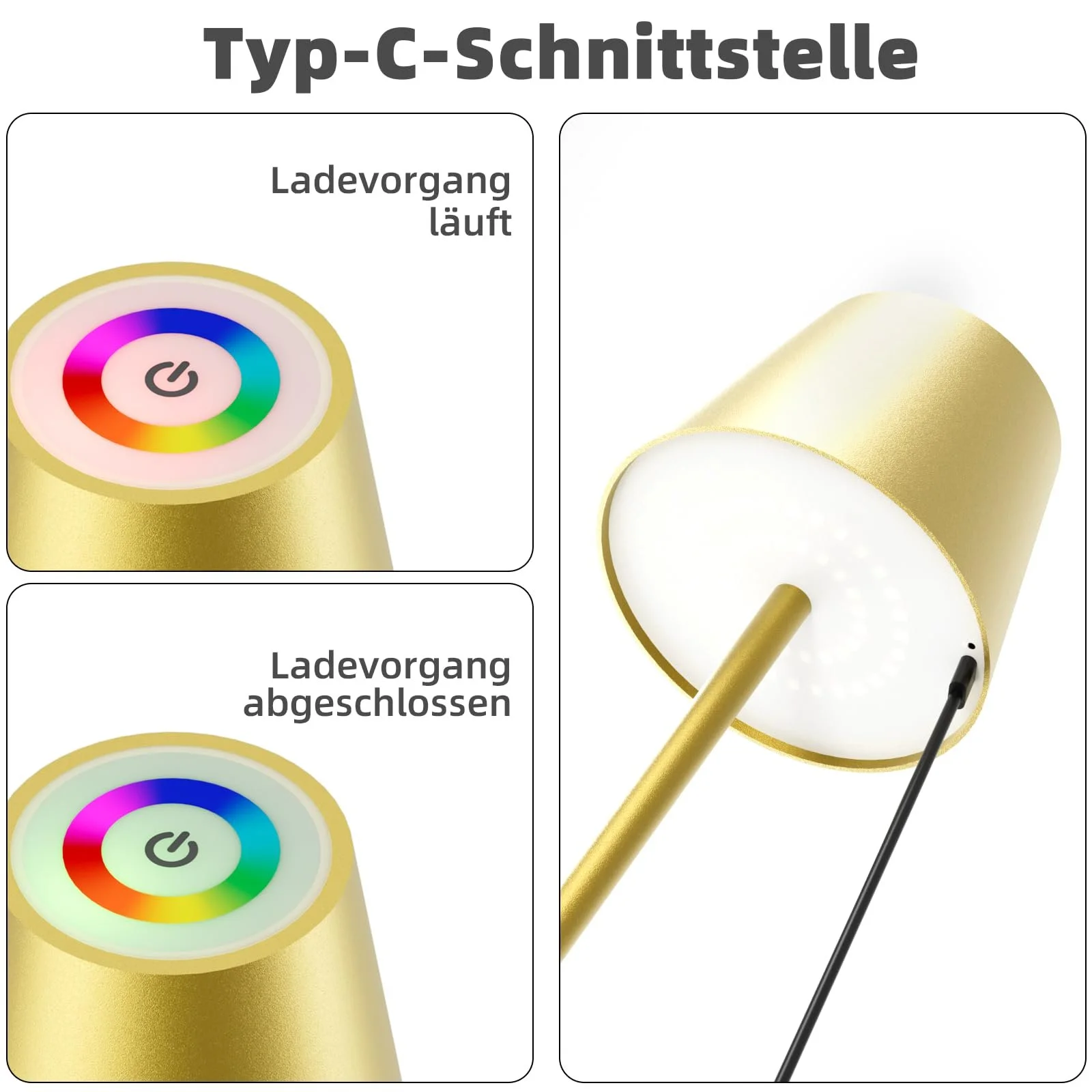 Настільна лампа Qsky Wireless Dimmable LED Battery 3000 K + RGB Алюмінієва IP54 Золотиста (1 шт.), фото №3