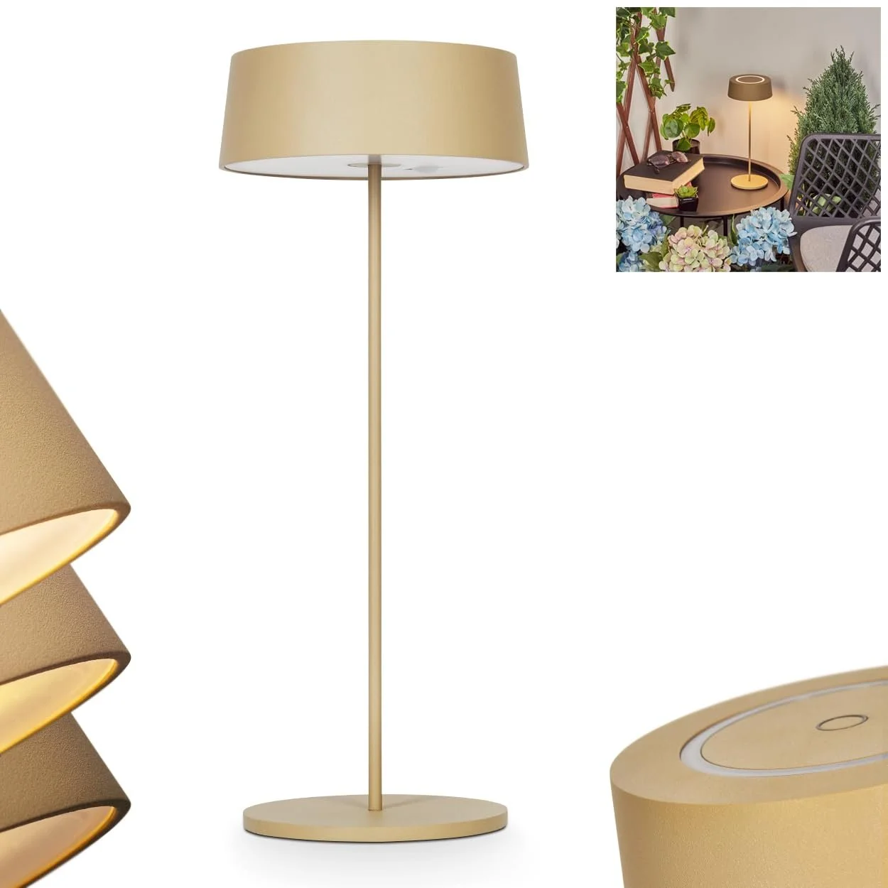 Настільна лампа Kouvi LED Outdoor димована металева USB-C акумулятор сенсорний димер IP54 золота/біла, фото №1