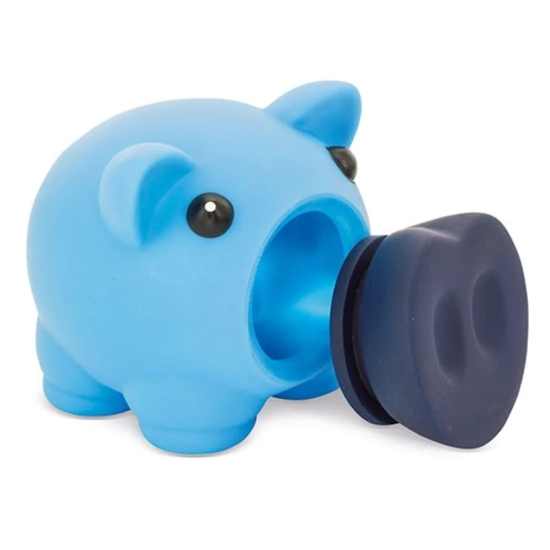 Копилка-свинья с мягким резиновым корпусом и пробкой 10x7.5x8 см Голубая, фото №3