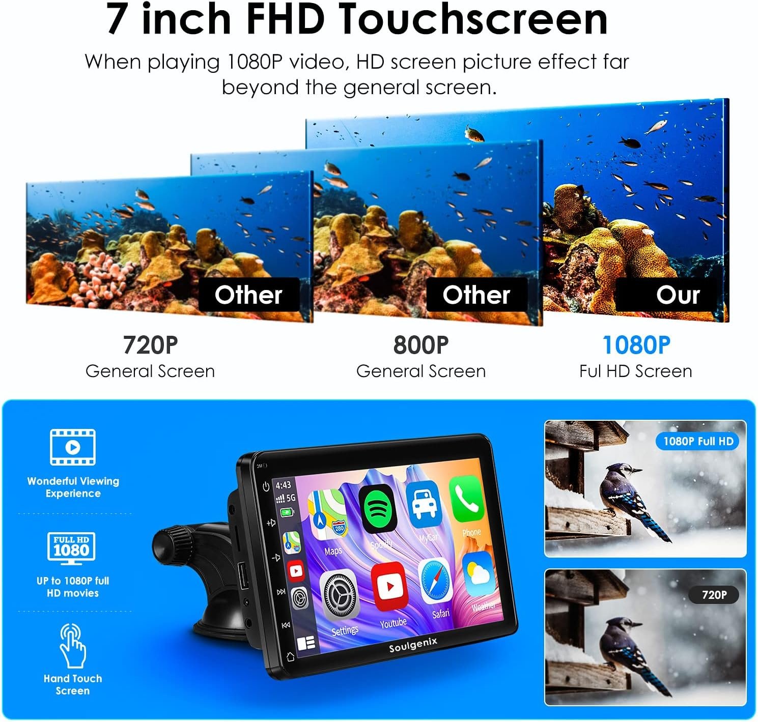 Автомагнитола Soulgenix / 7" / Сенсорная / Apple CarPlay / Android Auto / Bluetooth / WI-FI / GPS / USB / AUX / TF slot, фото №4