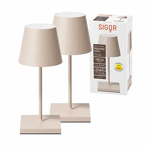 Настільна акумуляторна LED лампа Sigor Nuindie Mini Димована IP54 Висота 25 см USB-C 12 год Тонкий бежевий Упаковка 2 шт - Фото 1