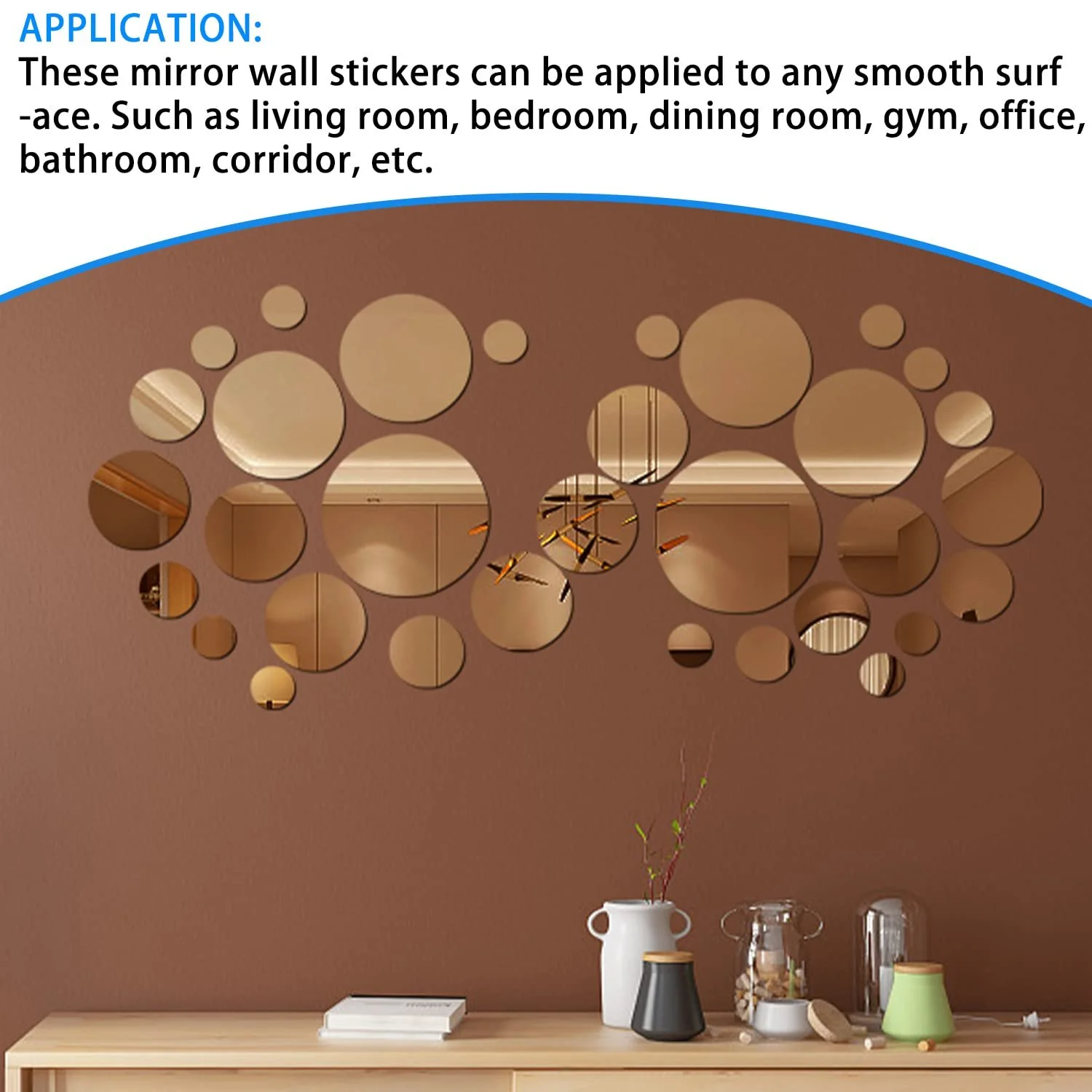 Наклейки на стіну Дзеркальні кола Акрилові 32 шт. Золотисте шампанське, фото №2