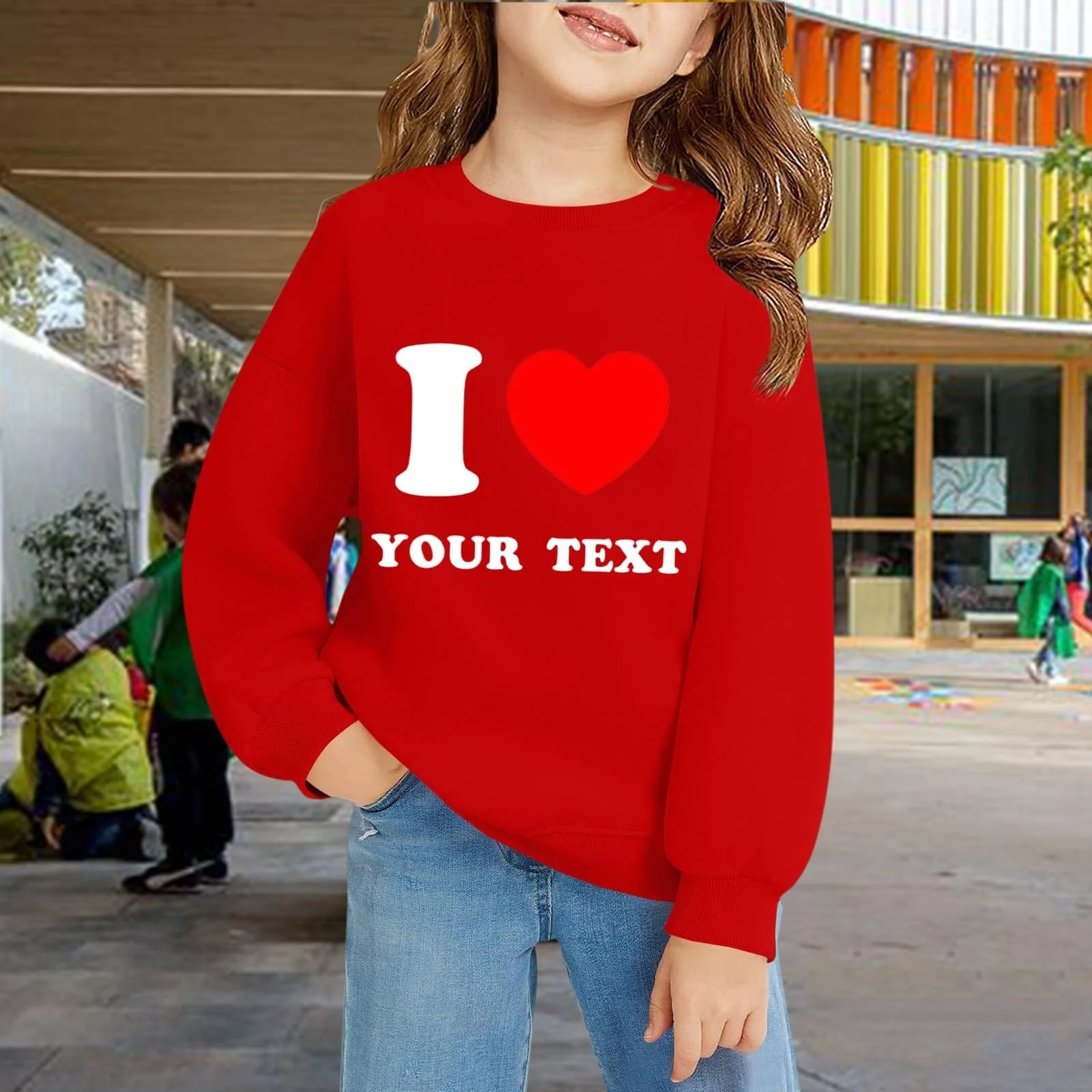 YHHRJAI Толстовка для девочки - Мягкий пуловер с круглым вырезом и принтом сердца, теплая хлопковая рубашка с длинными рукавами, повседневный топ, уютная куртка для малышей 3-14 лет, фото №2