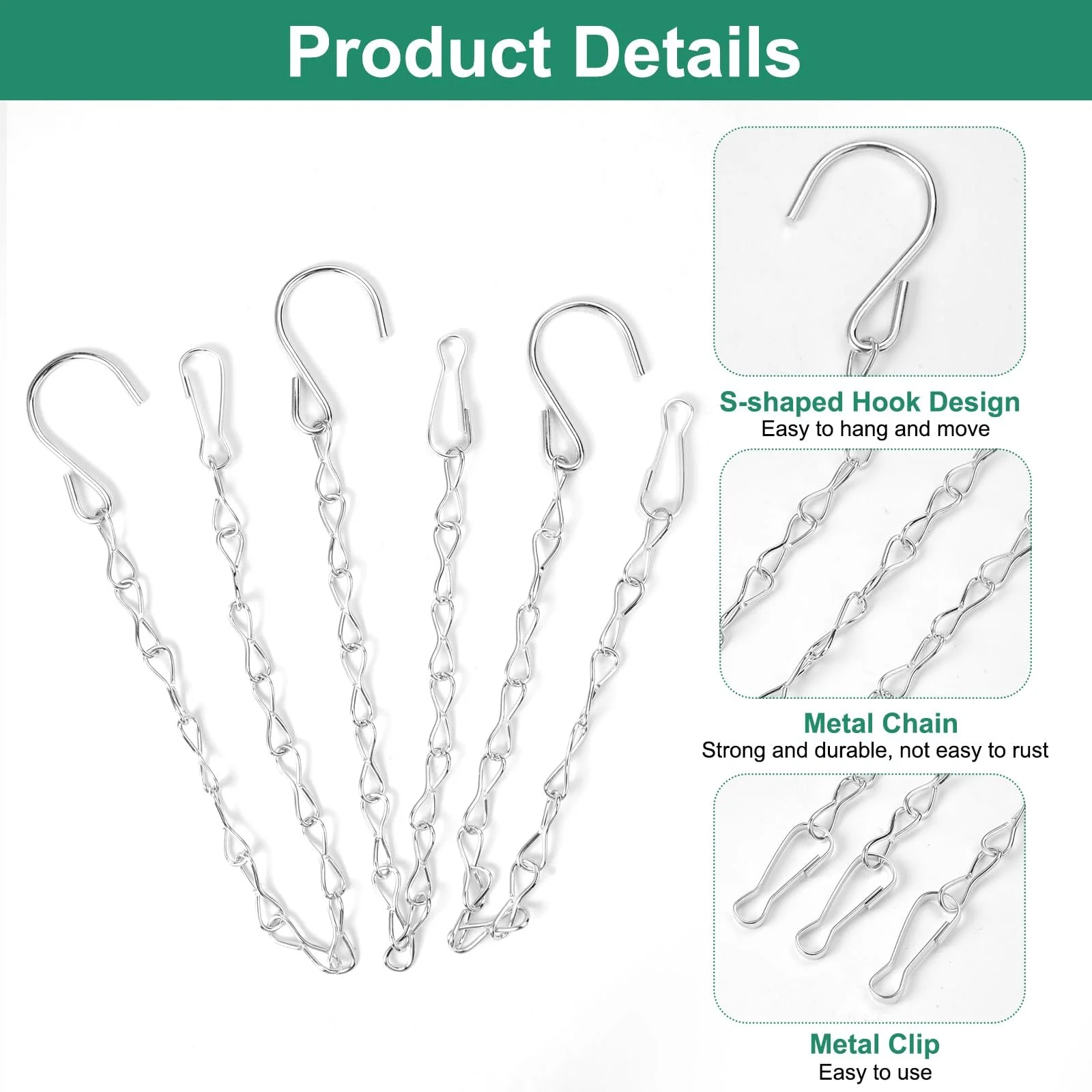 Цепочки для подвесных корзин 12 шт. 25 см металлические серебристые, фото №3
