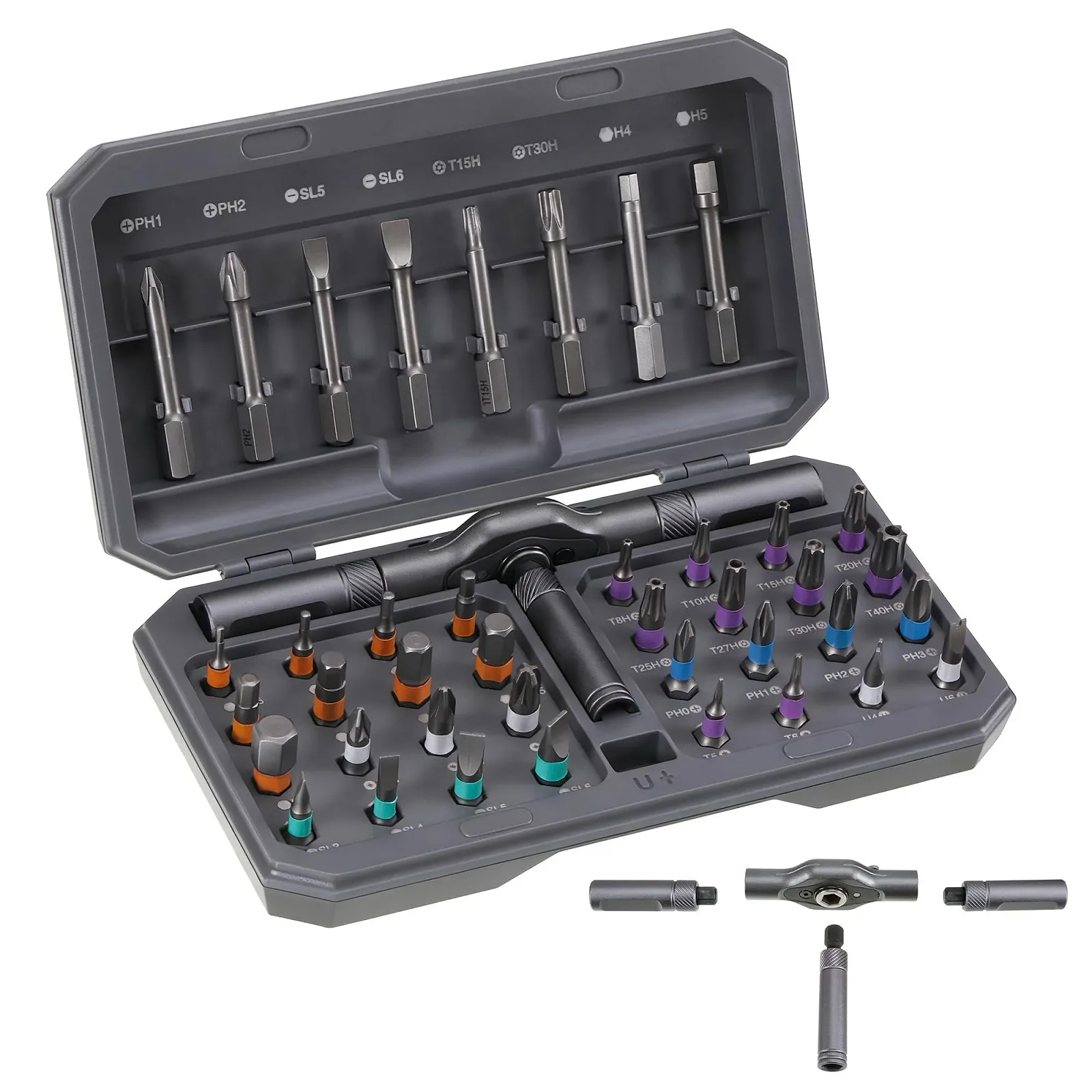 Набір магнітних реверсивних викруток 42-в-1 з Т-подібною ручкою та 40 бітами, фото №1