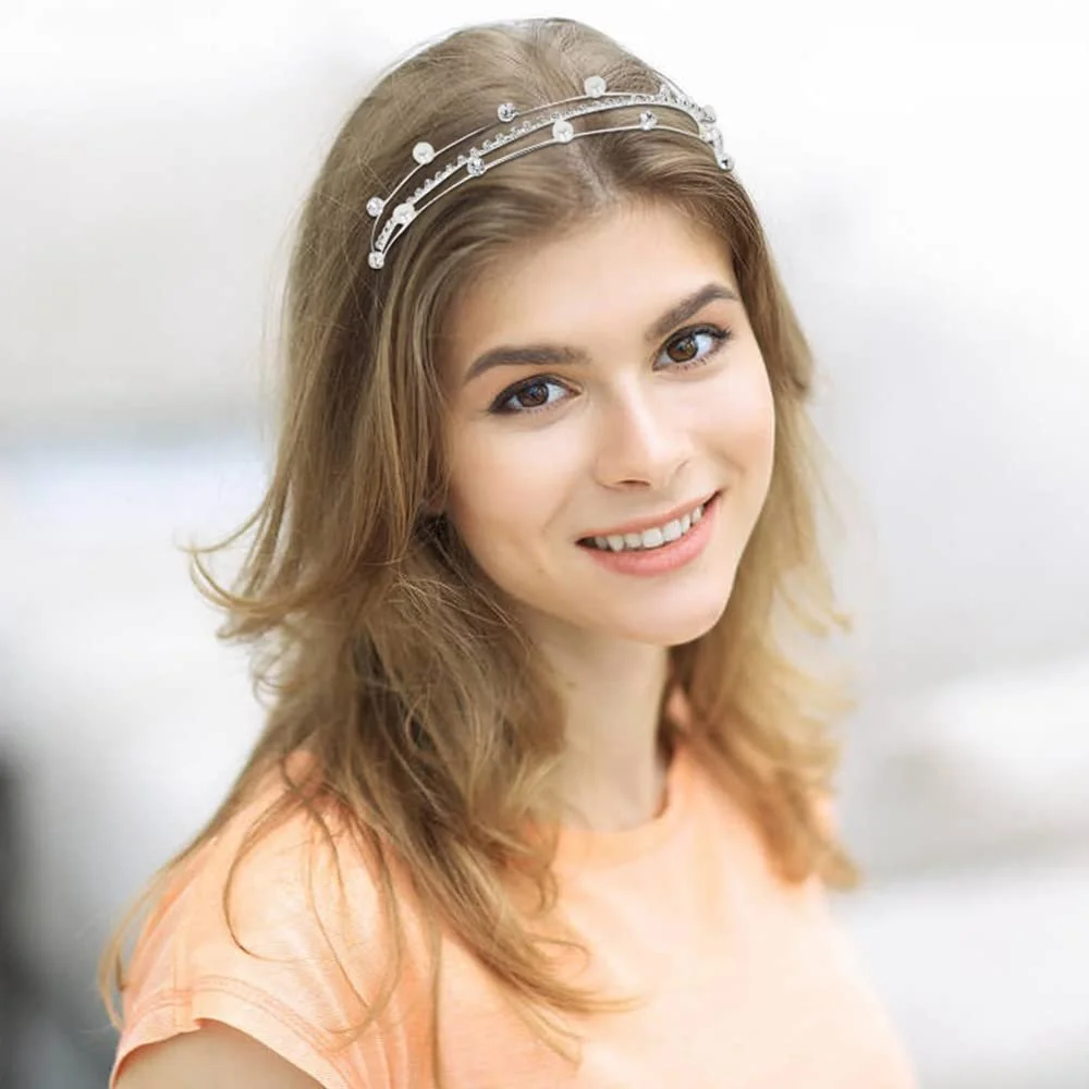 Обруч Метал, сріблястий, оздоблений стразами, перлами та блискітками, 8 шт, фото №4 Обруч Метал, сріблястий, оздоблений стразами, перлами та блискітками, 8 шт, фото №4