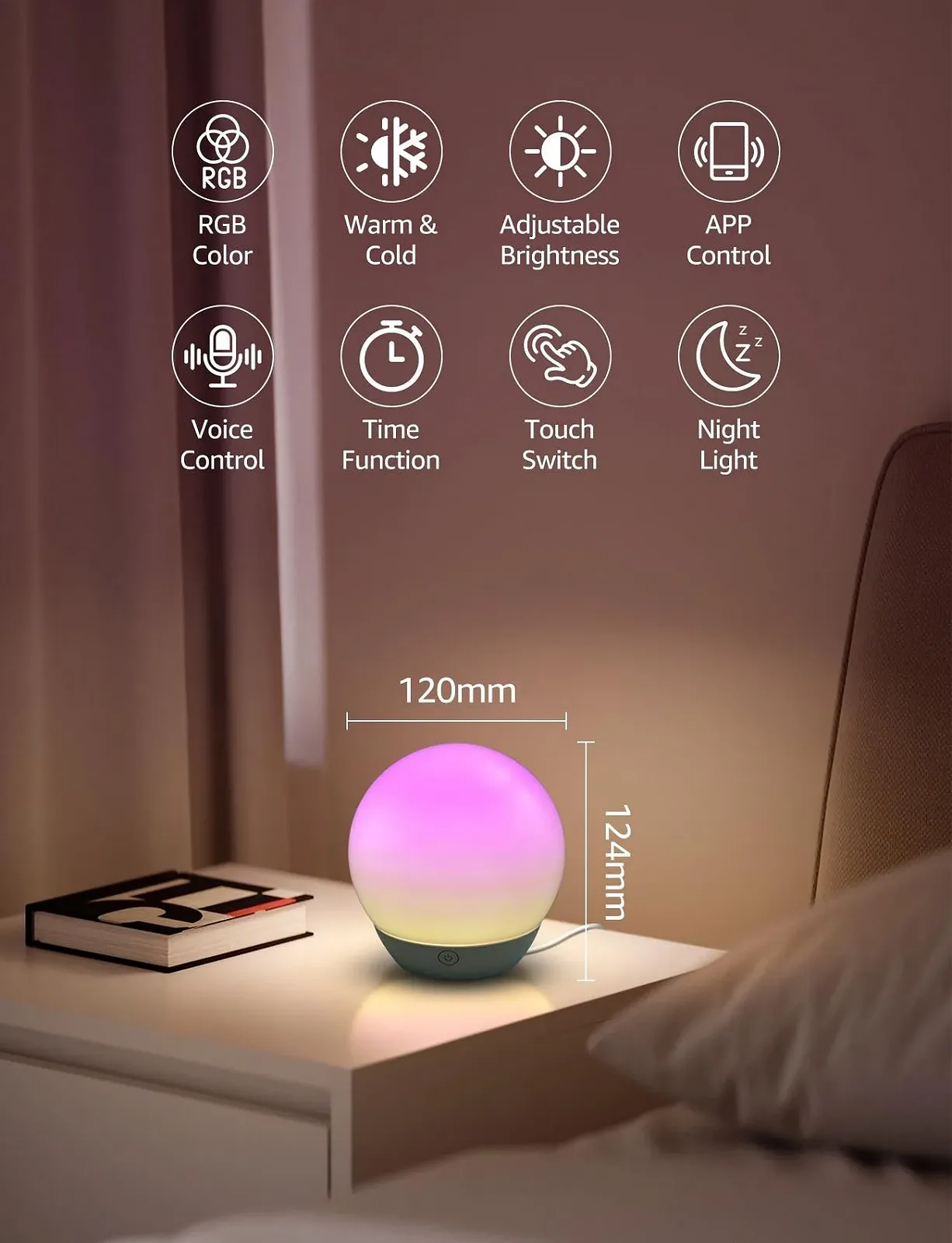 Настільна лампа світлодіодна розумна Aigostar Bluetooth з димуванням сумісна з Alexa набір з 2 шт., фото №3