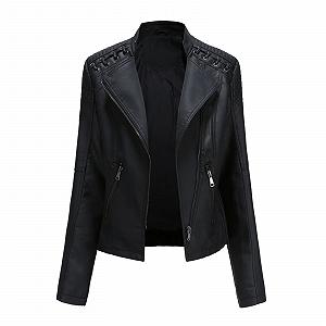 Женская Кожаная Куртка Generisch Slim Короткая С Капюшоном Искусственная Кожа Молния Мотоциклетная Куртка Весна Осень Коричневый Ретро - Фото 1