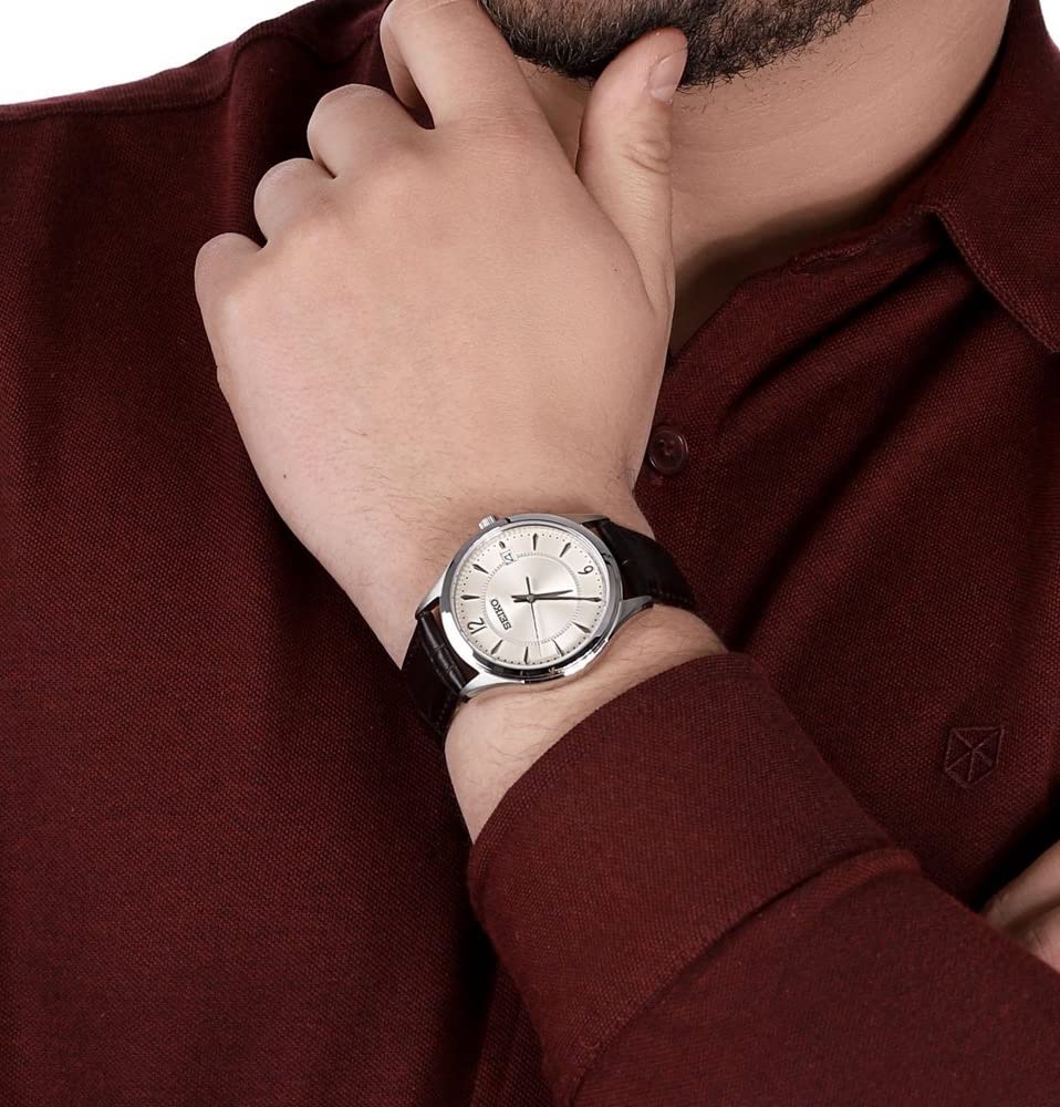 Часы Seiko Мужские Аналоговые Кварцевые SUR421P1 Кожаный ремешок Серебристые, фото №2