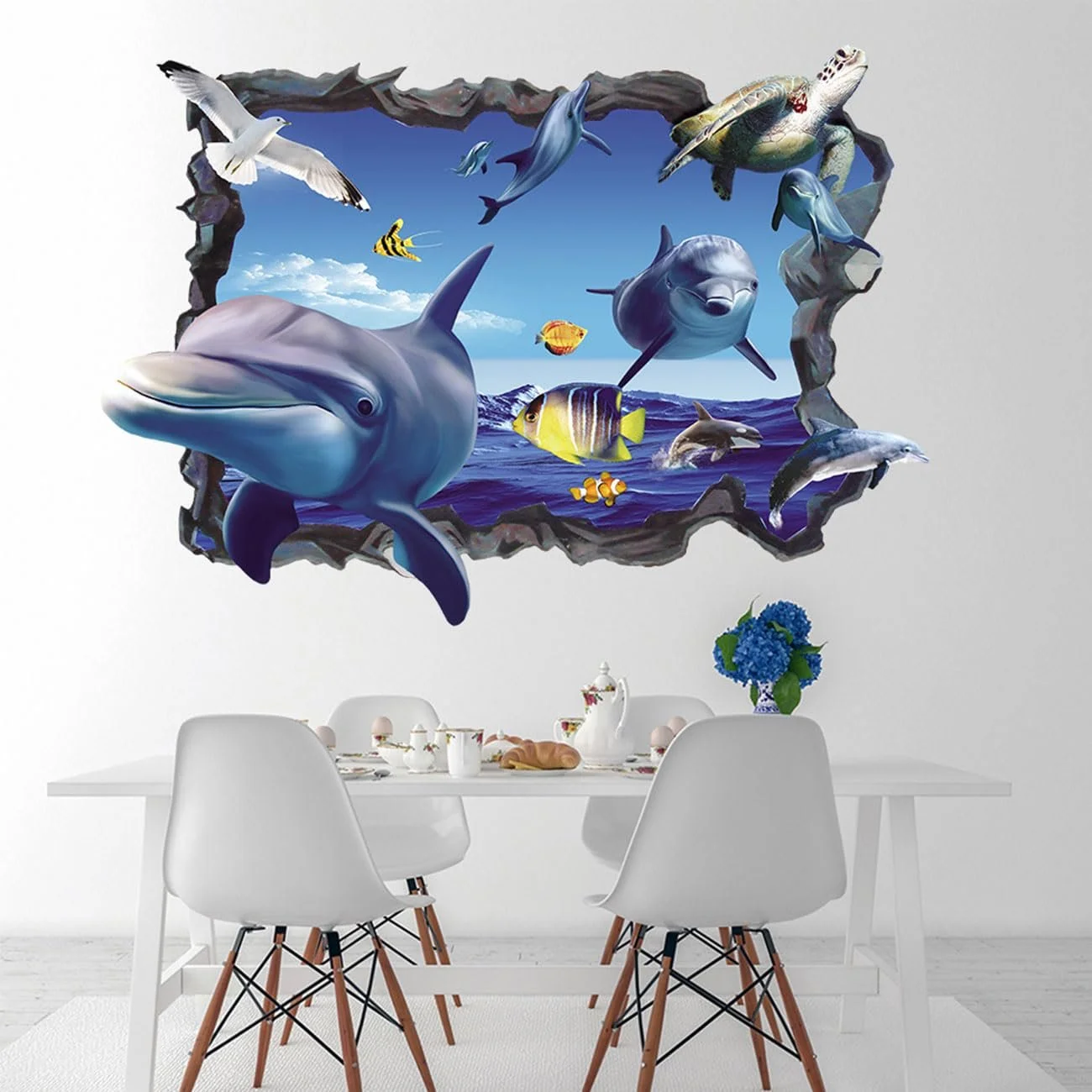 Наклейка на стіну 3D False Window Sea Self-Adhesive Underwater World Dolphin Fish Turtle Seaweed 40 x 57 см, фото №2 Наклейка на стіну 3D False Window Sea Self-Adhesive Underwater World Dolphin Fish Turtle Seaweed 40 x 57 см, фото №2