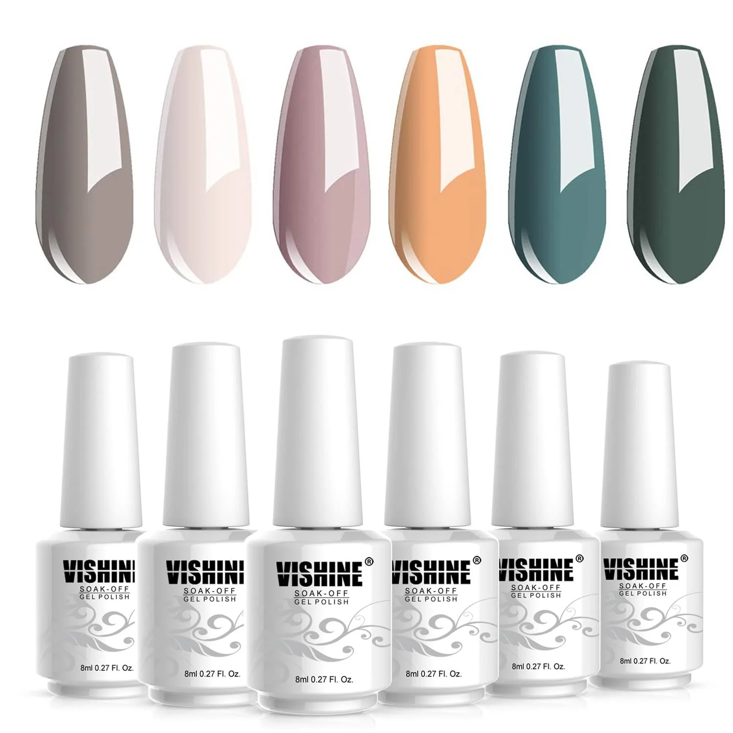 Гель-лак Vishine Nude Green Olive, набір 6 шт., пастельні кольори, 8 мл, фото №5