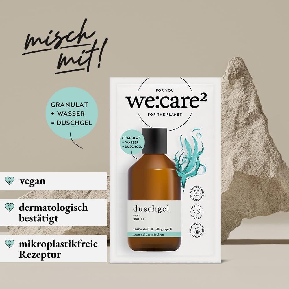Гель для душа в порошке (гранулах) we:care² Aqua/Marine 32 г для приготовления 250 мл веганский без силиконов, парабенов и микропластика, фото №5