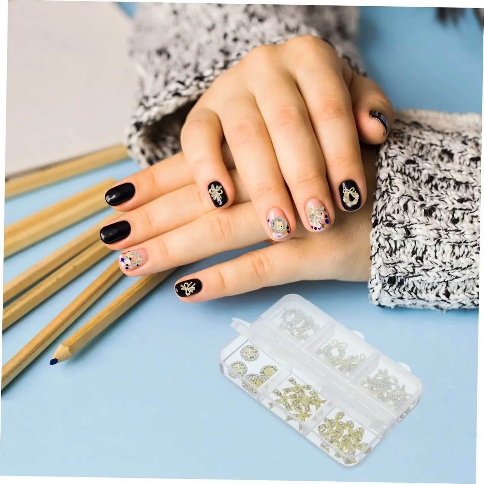 Металлические украшения для ногтей FRCOLOR Набор 4 шт. Универсальные стили Плоская задняя часть Аксессуары для маникюра 120 шт., фото №3