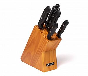 Набор кухонных ножей Arcos Serie Maitre 5 штук (4 ножа + 1 мусат), сталь Nitrum, рукоятка полипропилен, деревянный блок - Фото 1