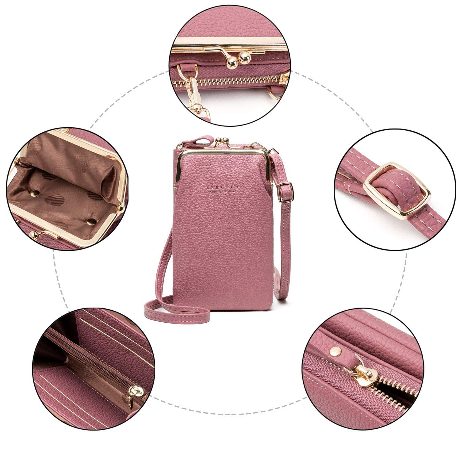 Женская сумка-кошелек YIMENGYA Crossbody для телефона Маленькая из мягкой PU кожи Мини-сумка на плечо с ремешком и отделениями для карт, фото №5