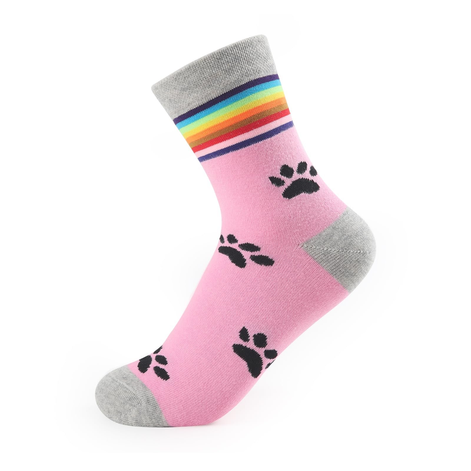Носки LittleForBig Rainbow Cuff Kitten Paw Хлопок, 2 пары - Розовая с черной лапкой и Черная с белой лапкой, Черно-розовый, фото №7
