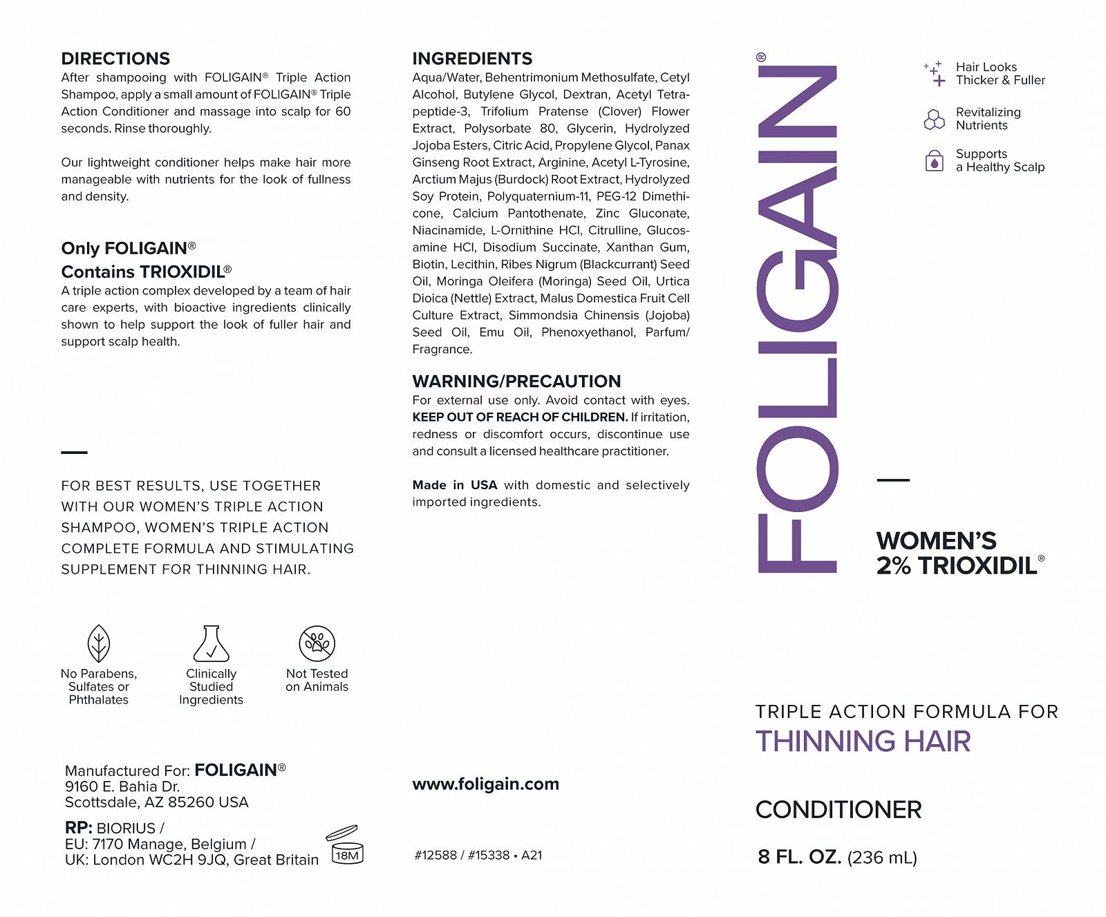 Кондиціонер Foligain Для жінок 2% Trioxidil Для тонкого волосся 236 мл/8 oz, фото №5