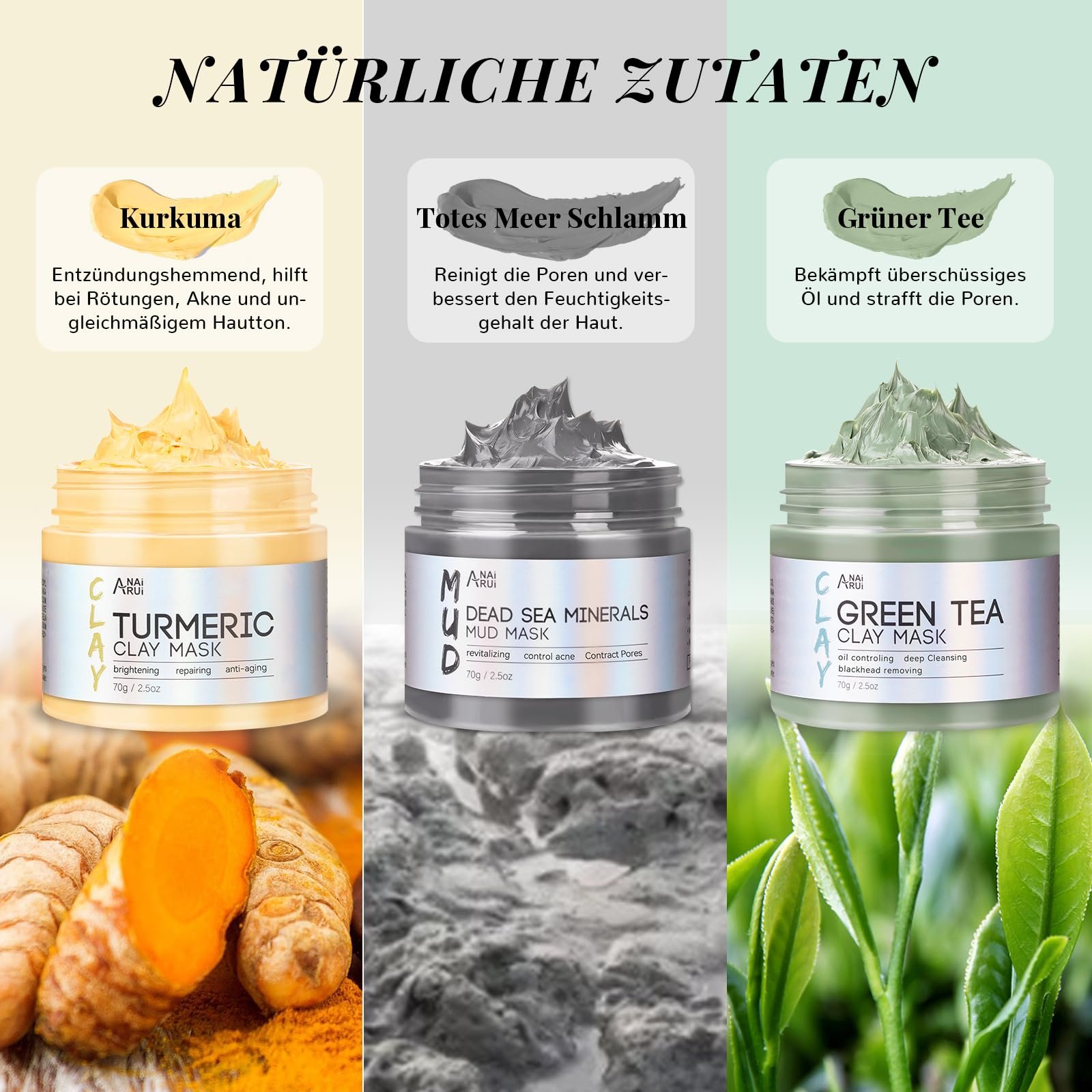 Маска для обличчя ANAiRUi Набір Різдво 70 г x 3 шт, Маска для обличчя з куркумою, фото №3