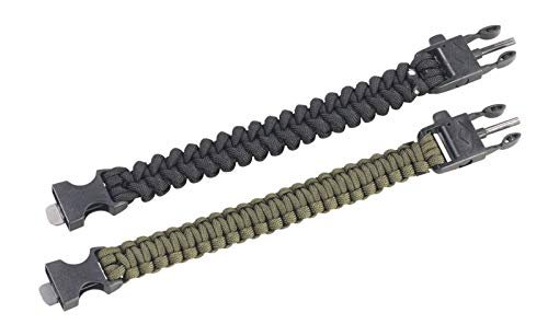Браслет Paracord Semptec Urban Survival Technology, Набор из 2 штук, с веревкой, свистком, огнивом и ножом, Черный, Оливковый, фото №2
