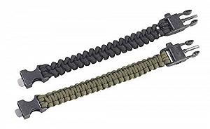 Браслет Paracord Semptec Urban Survival Technology, Набір з 2 штук, з мотузкою, свистком, кресалом і ножем, Чорний, Оливковий synthetic.ua - Фото 1
