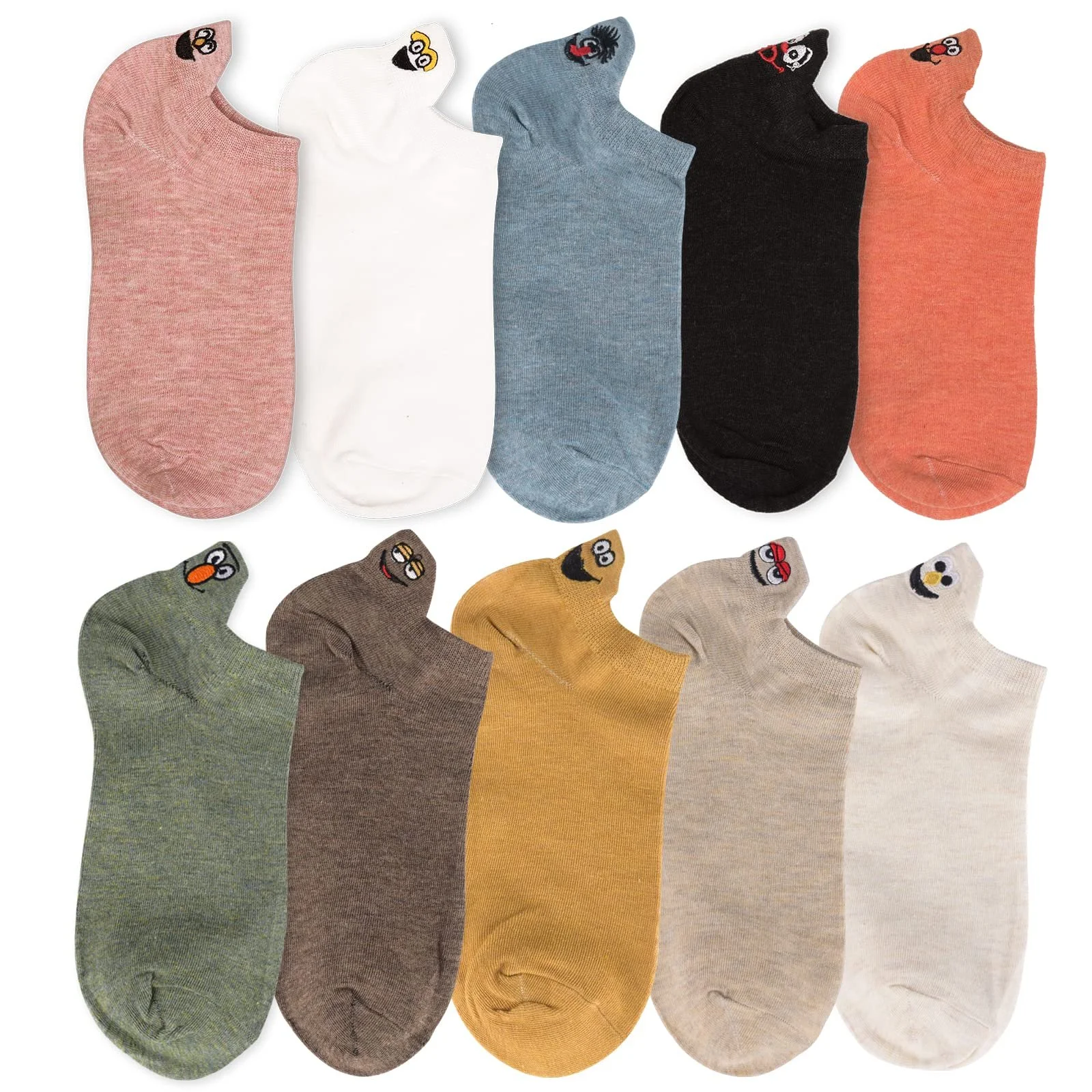 Носки Sneaker Girls' 10 пар Хлопок с высокой плотностью Удобные Милые вышитые женские носки Забавные (Случайный цвет), One Size, Мультяшные носки, фото №1