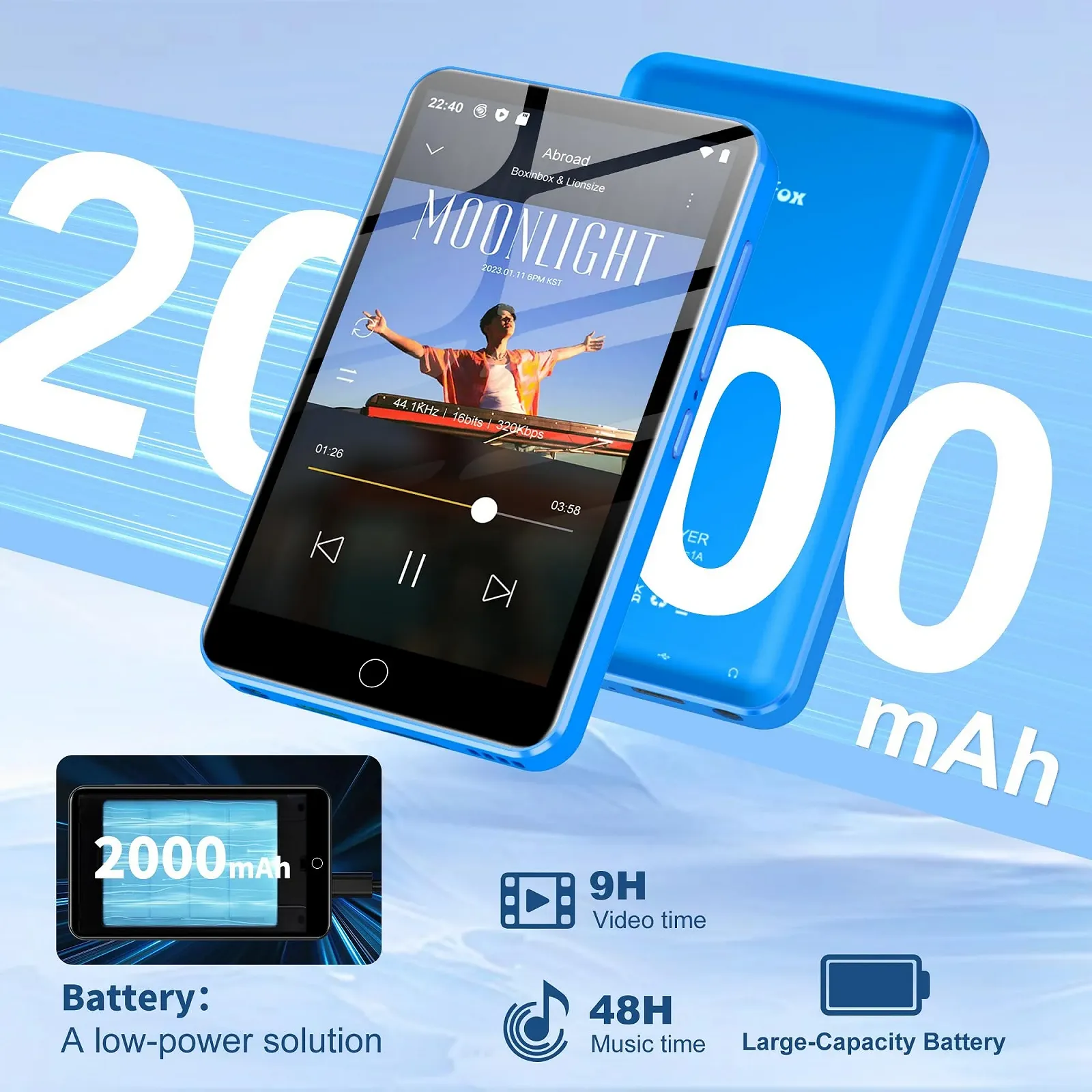 MP3 плеєр Spotify M8 80 ГБ Bluetooth WiFi 4 дюйми сенсорний екран синій, фото №8