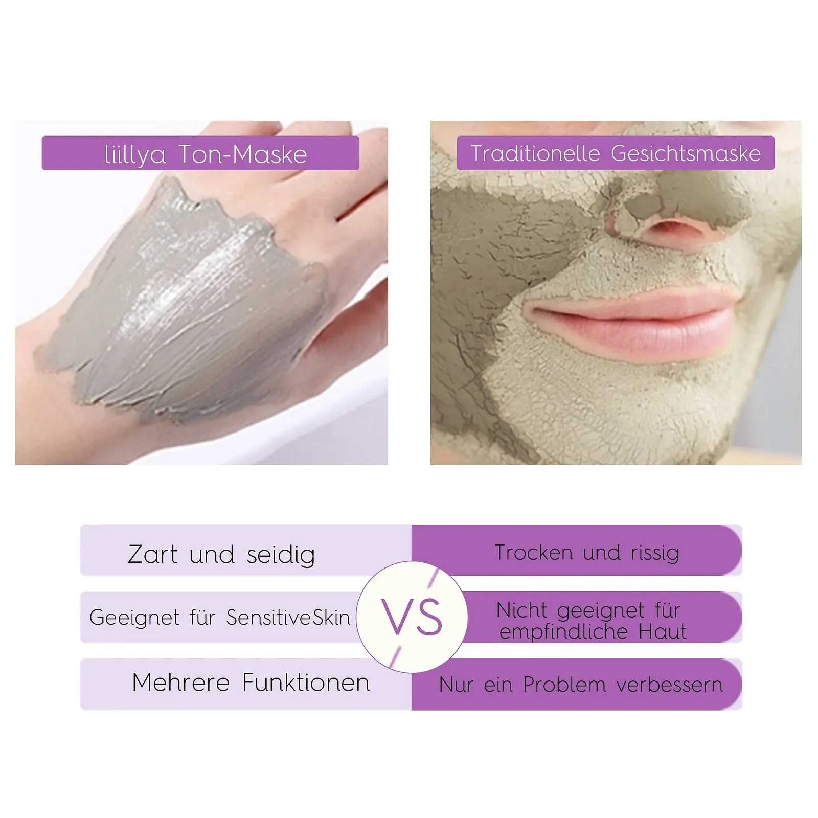 Маска для лица Liillya Целебная земля, Дорожный размер: Мертвое море, Зеленый чай, Роза, Авокадо, Баклажан, Очищение пор лица, Набор масок для ухода за кожей, От черных точек, Акне, Прыщей и контроля жирности, 50 г, фото №5