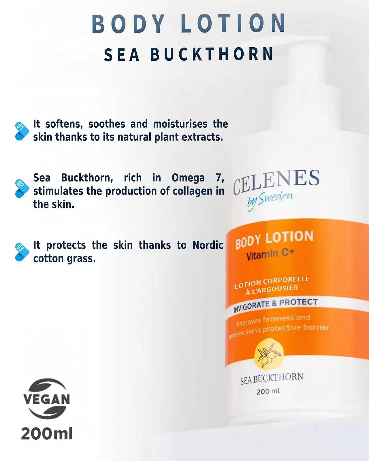 Лосьйон для тіла Celenes by Sweden обліпиха та вітамін C, 2 шт. по 200 мл, фото №2