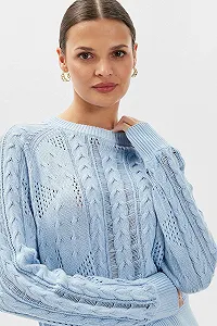 Жіночий джемпер Guess - Theodora Cable Knit Sweater (W4YR11 Z2BB0) Блакитний - S synthetic.ua - Фото 1